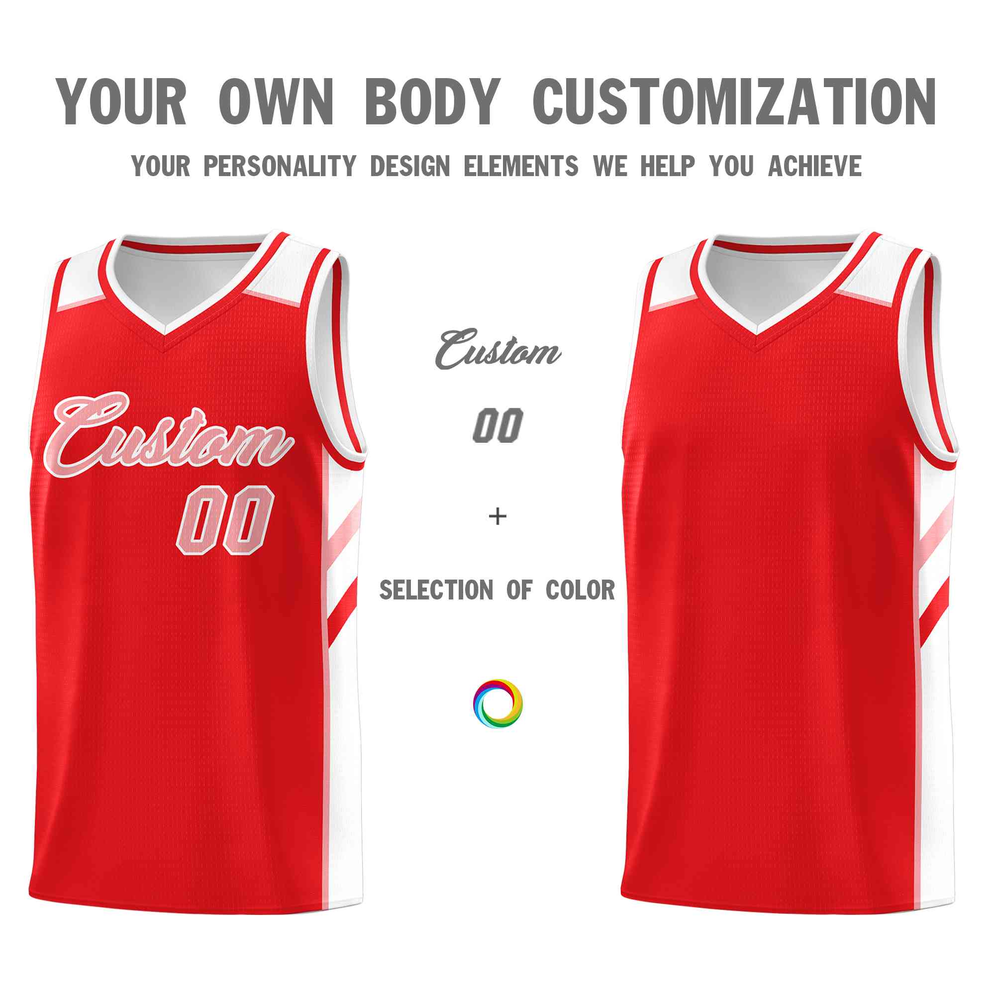 Custom Red Pink-White Classic Tops Style Mesh Sport Basketball Jersey - Image 3