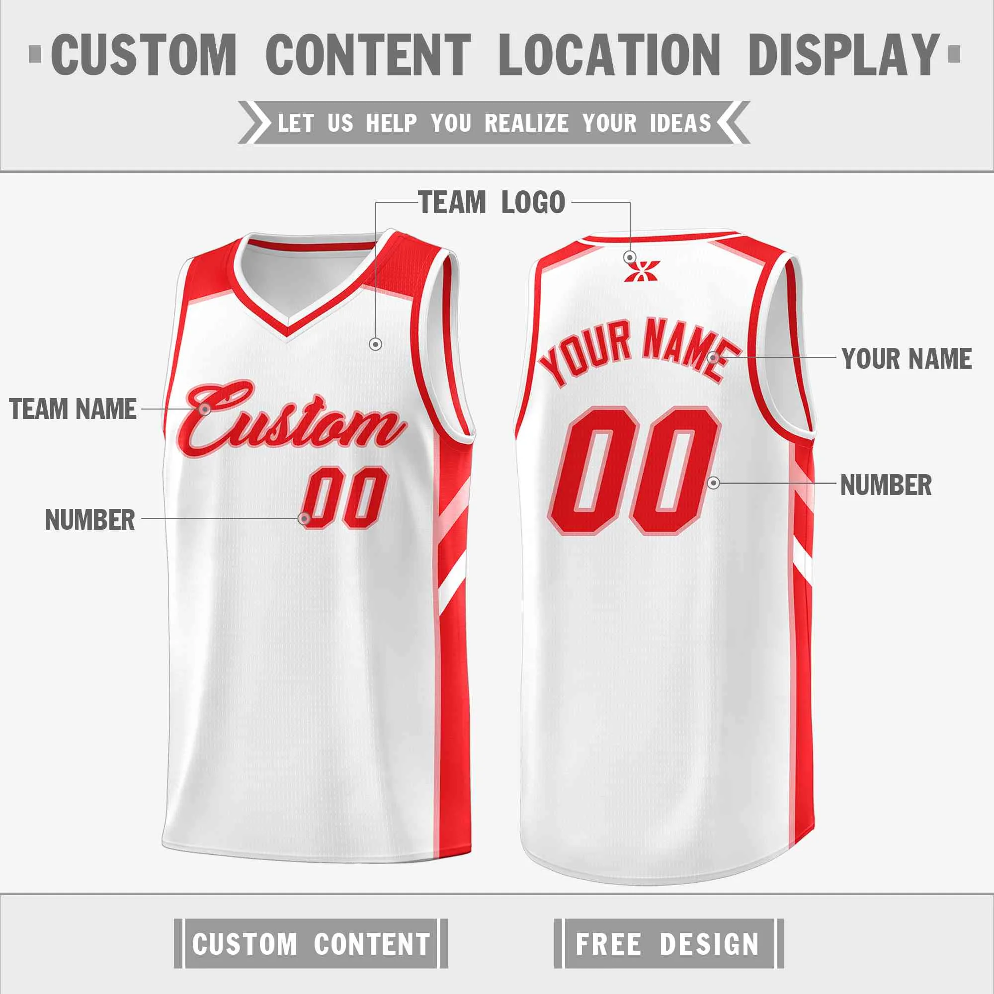 Custom White Red-Pink Classic Tops Style Mesh Sport Basketball Jersey - Image 2