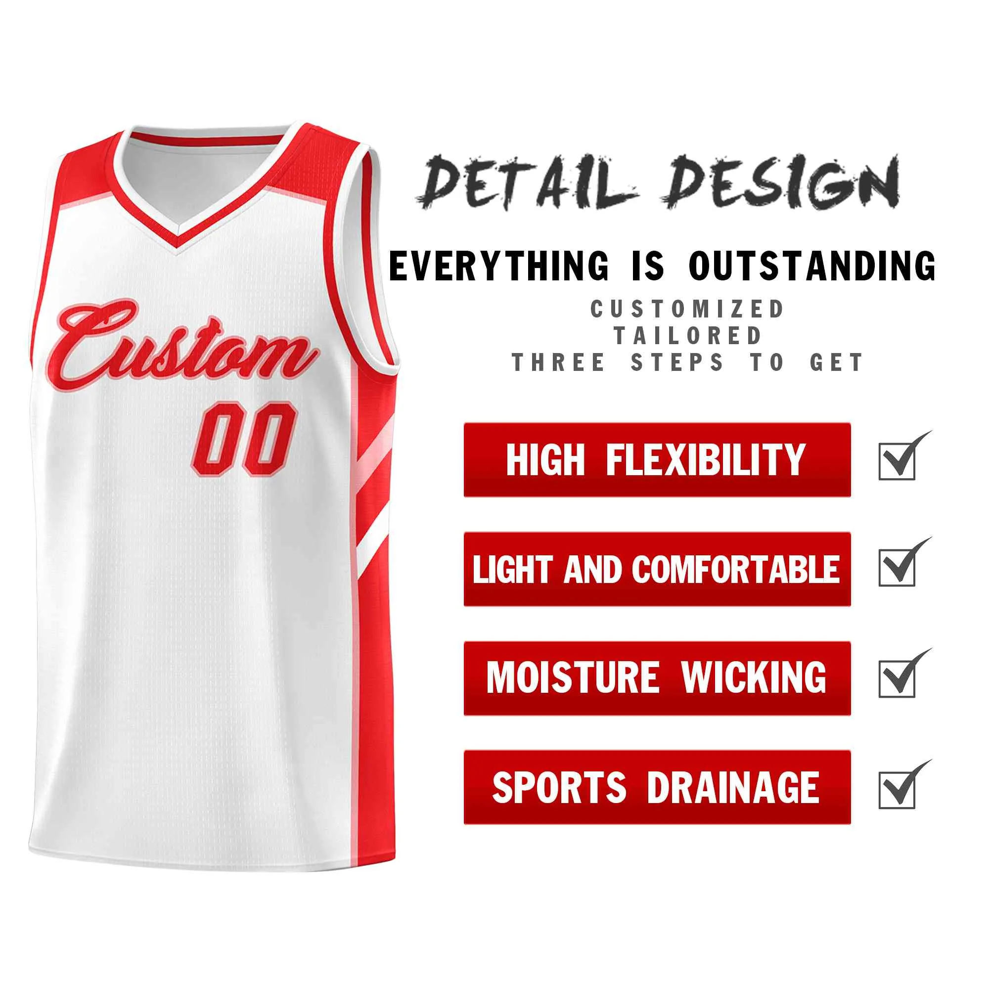 Custom White Red-Pink Classic Tops Style Mesh Sport Basketball Jersey - Image 4