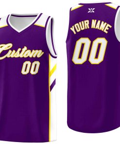 Custom Purple White-Yellow Classic Tops Style Mesh Sport Basketball Jersey