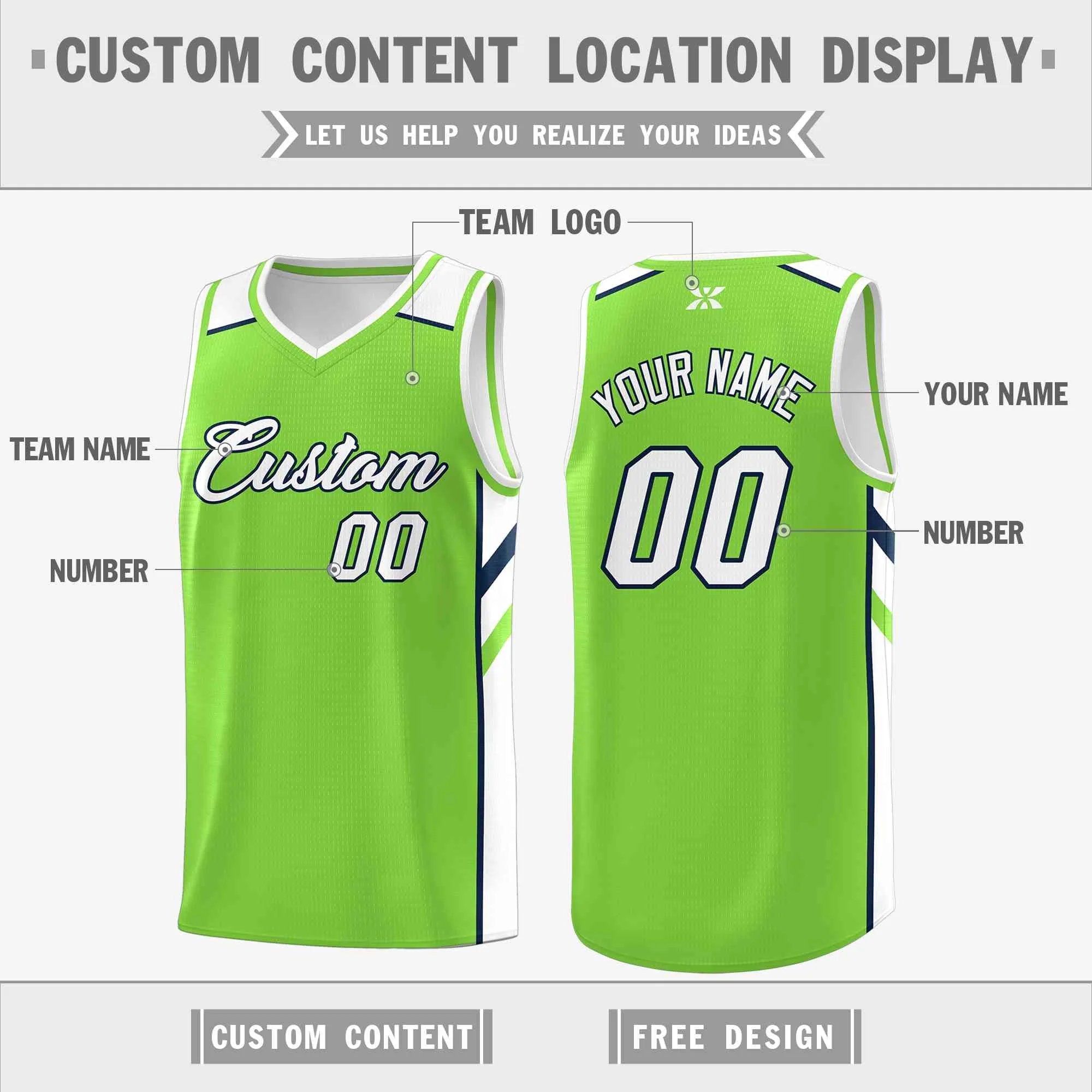 Custom Neon Green White-Navy Classic Tops Style Mesh Sport Basketball Jersey - Image 2