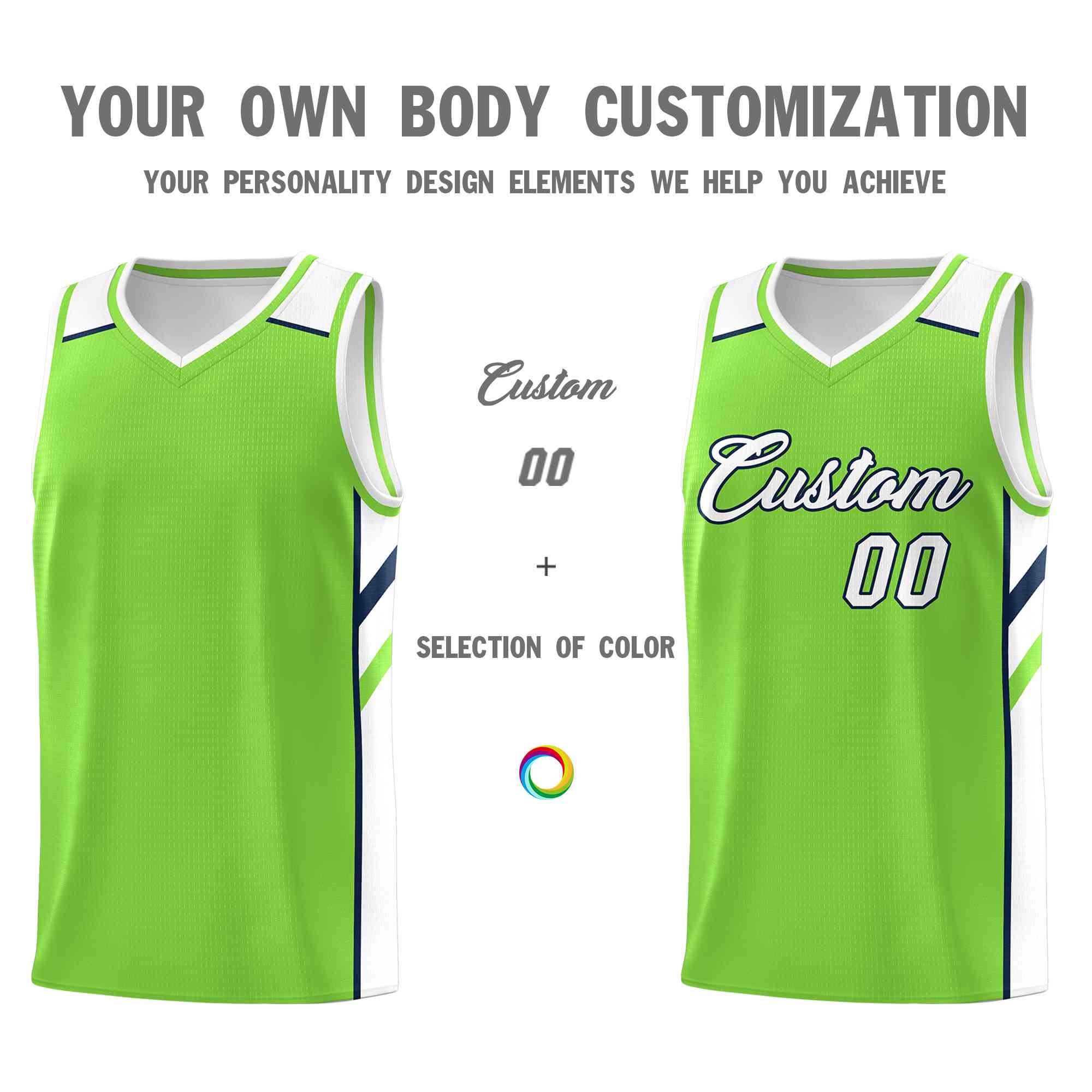 Custom Neon Green White-Navy Classic Tops Style Mesh Sport Basketball Jersey - Image 3