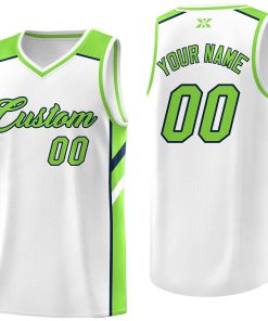 Custom White Neon Green-Navy Classic Tops Style Mesh Sport Basketball Jersey