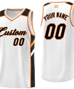 Custom White Black-Orange Classic Tops Style Mesh Sport Basketball Jersey