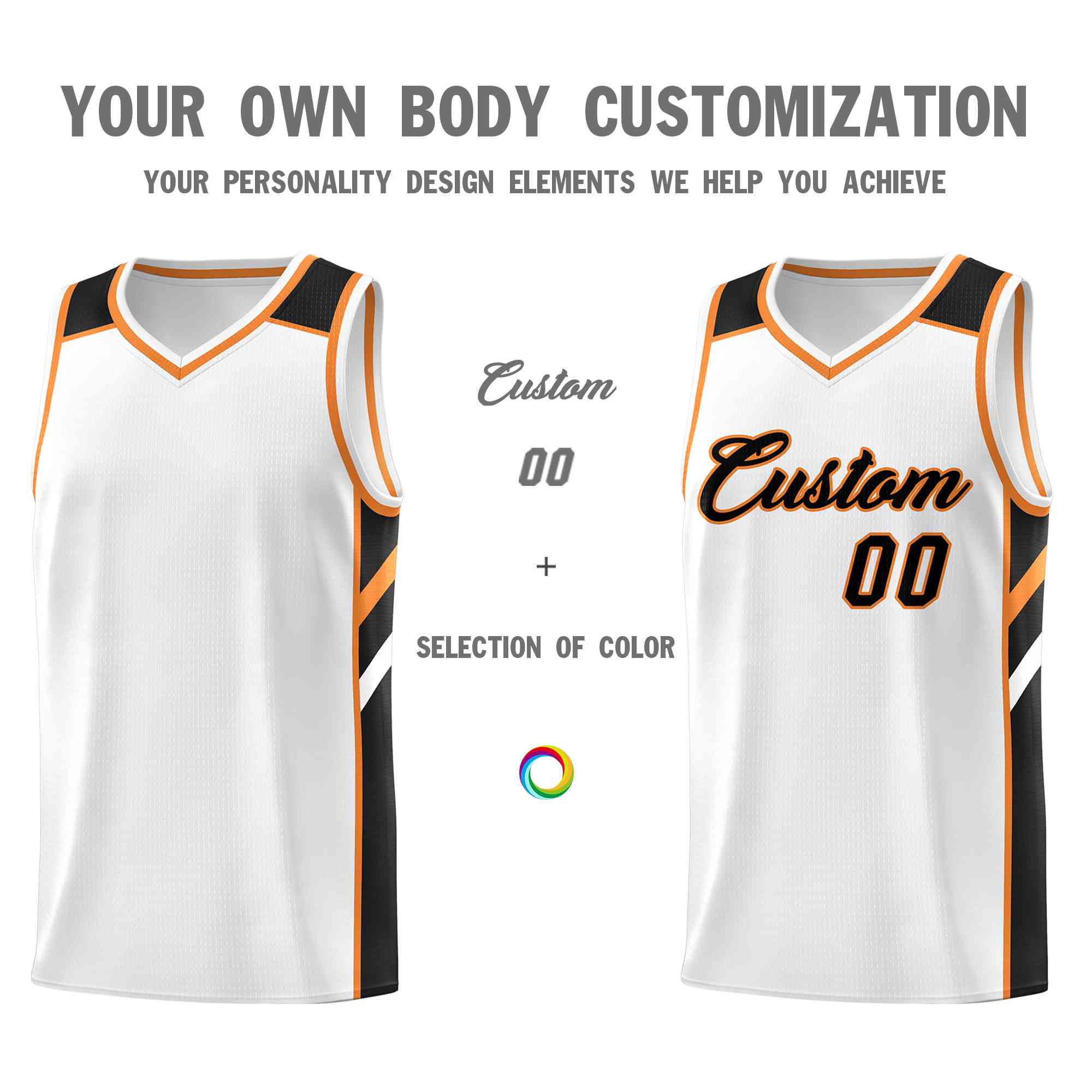 Custom White Black-Orange Classic Tops Style Mesh Sport Basketball Jersey - Image 3