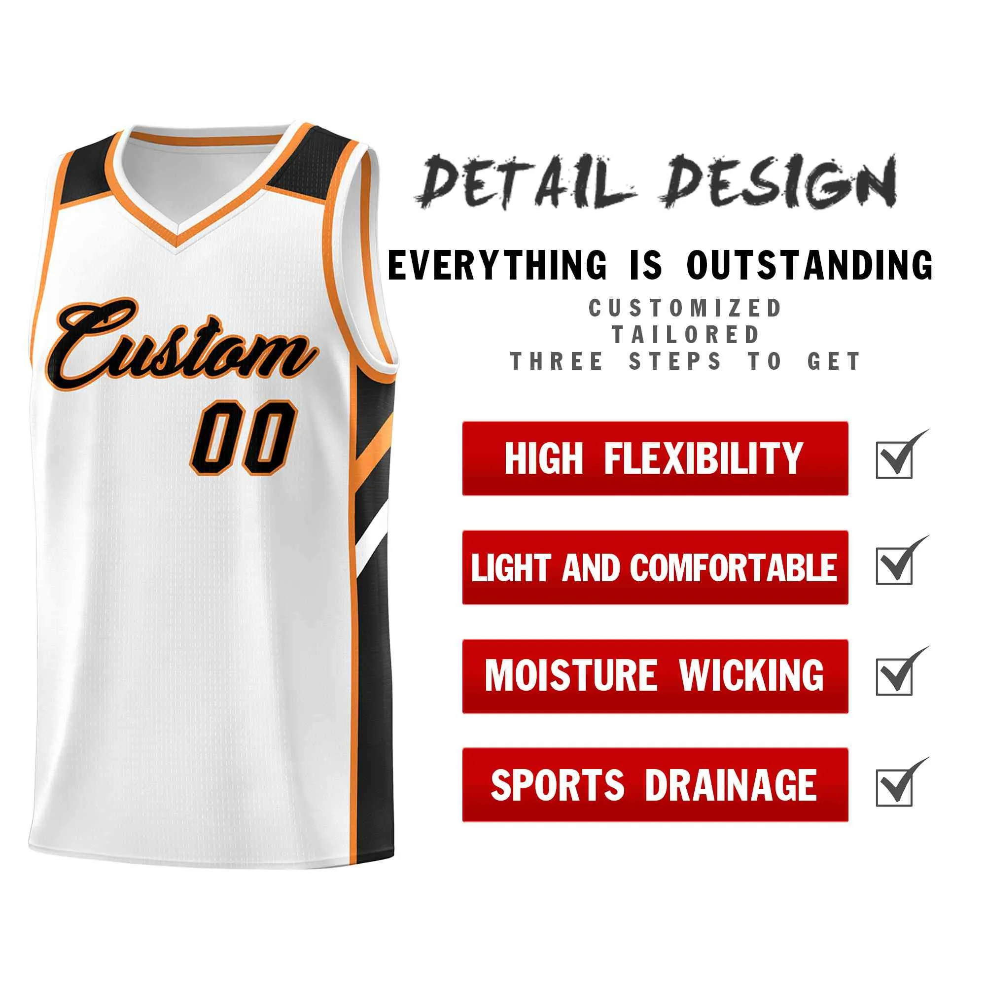 Custom White Black-Orange Classic Tops Style Mesh Sport Basketball Jersey - Image 4