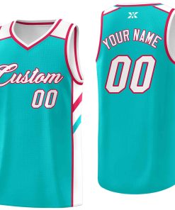 Custom Aqua White-Red Classic Tops Style Mesh Sport Basketball Jersey