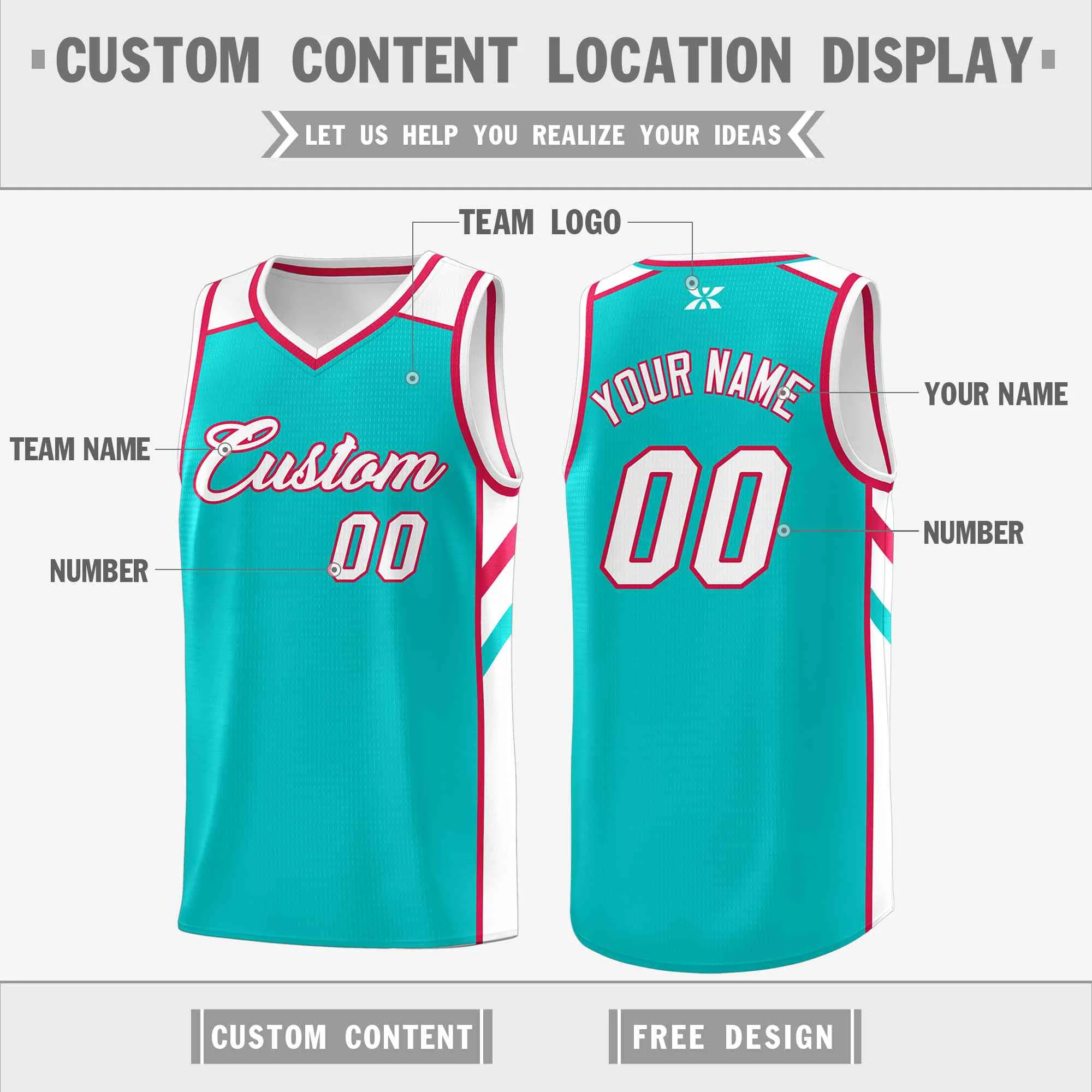 Custom Aqua White-Red Classic Tops Style Mesh Sport Basketball Jersey - Image 2