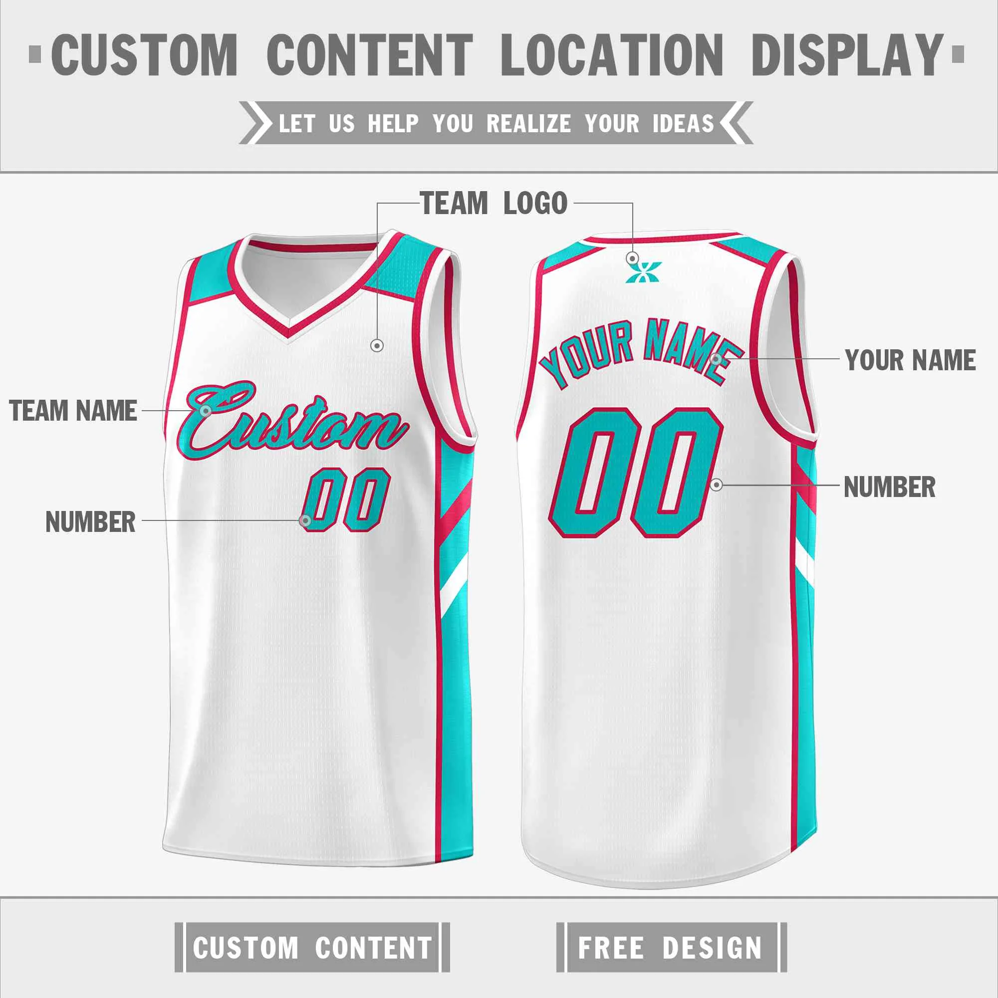 Custom White Aqua-Red Classic Tops Style Mesh Sport Basketball Jersey - Image 2