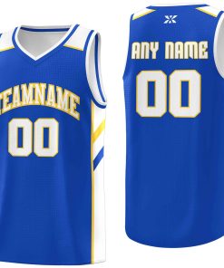 Custom Blue White-Yellow Classic Tops Style Mesh Sport Basketball Jersey
