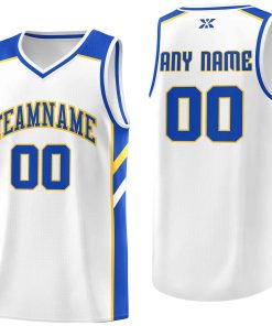 Custom White Blue-Yellow Classic Tops Style Mesh Sport Basketball Jersey