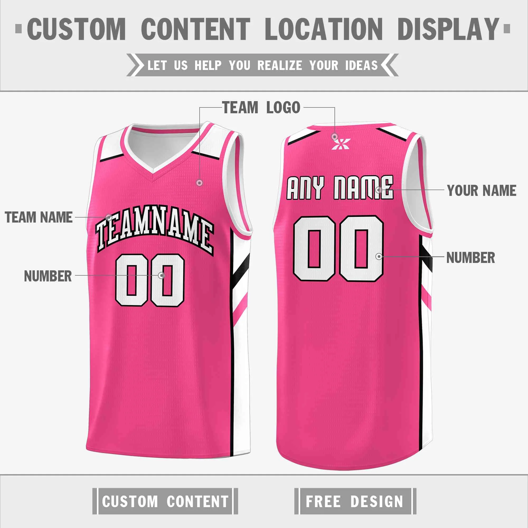 Custom Pink White-Black Classic Tops Style Mesh Sport Basketball Jersey - Image 2