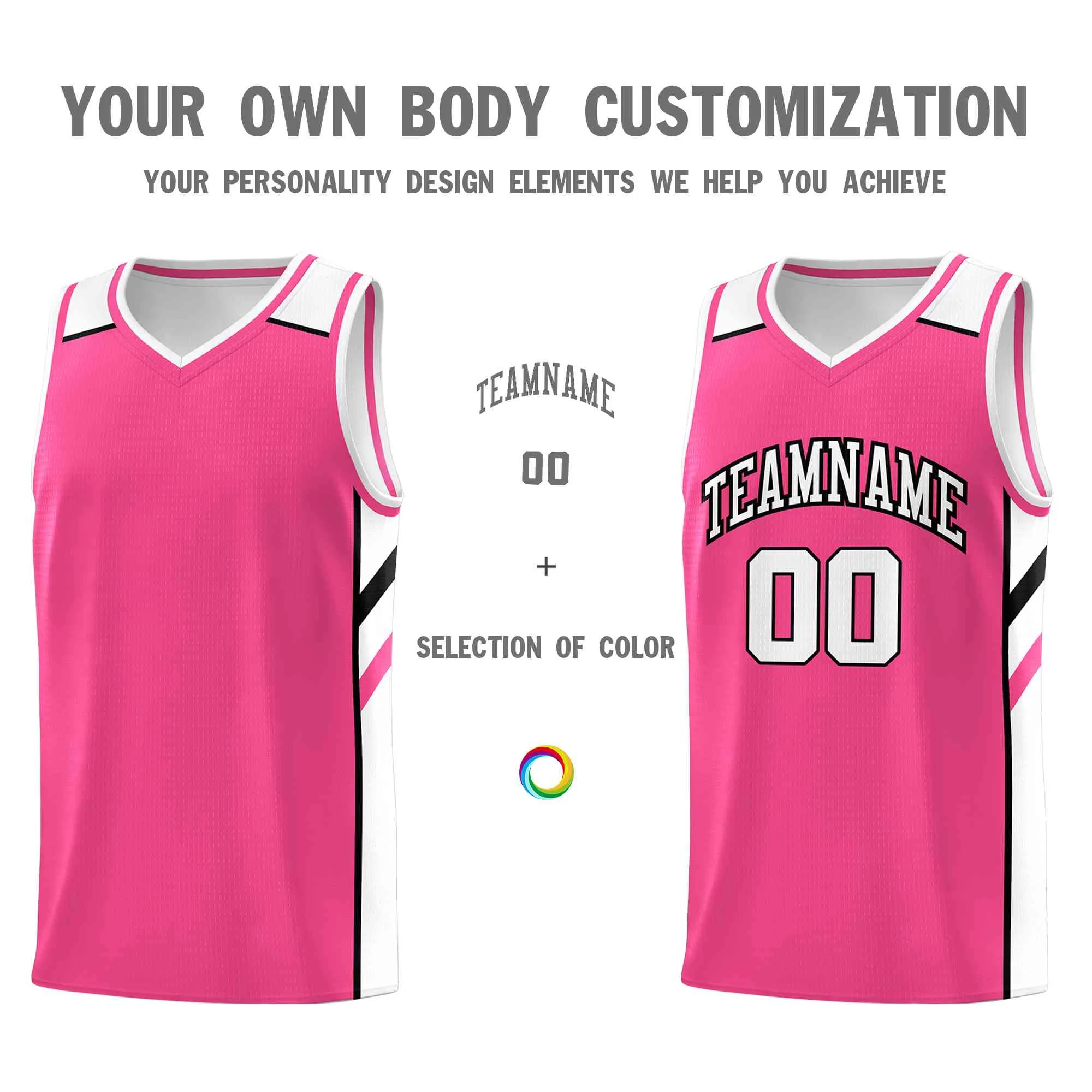 Custom Pink White-Black Classic Tops Style Mesh Sport Basketball Jersey - Image 3