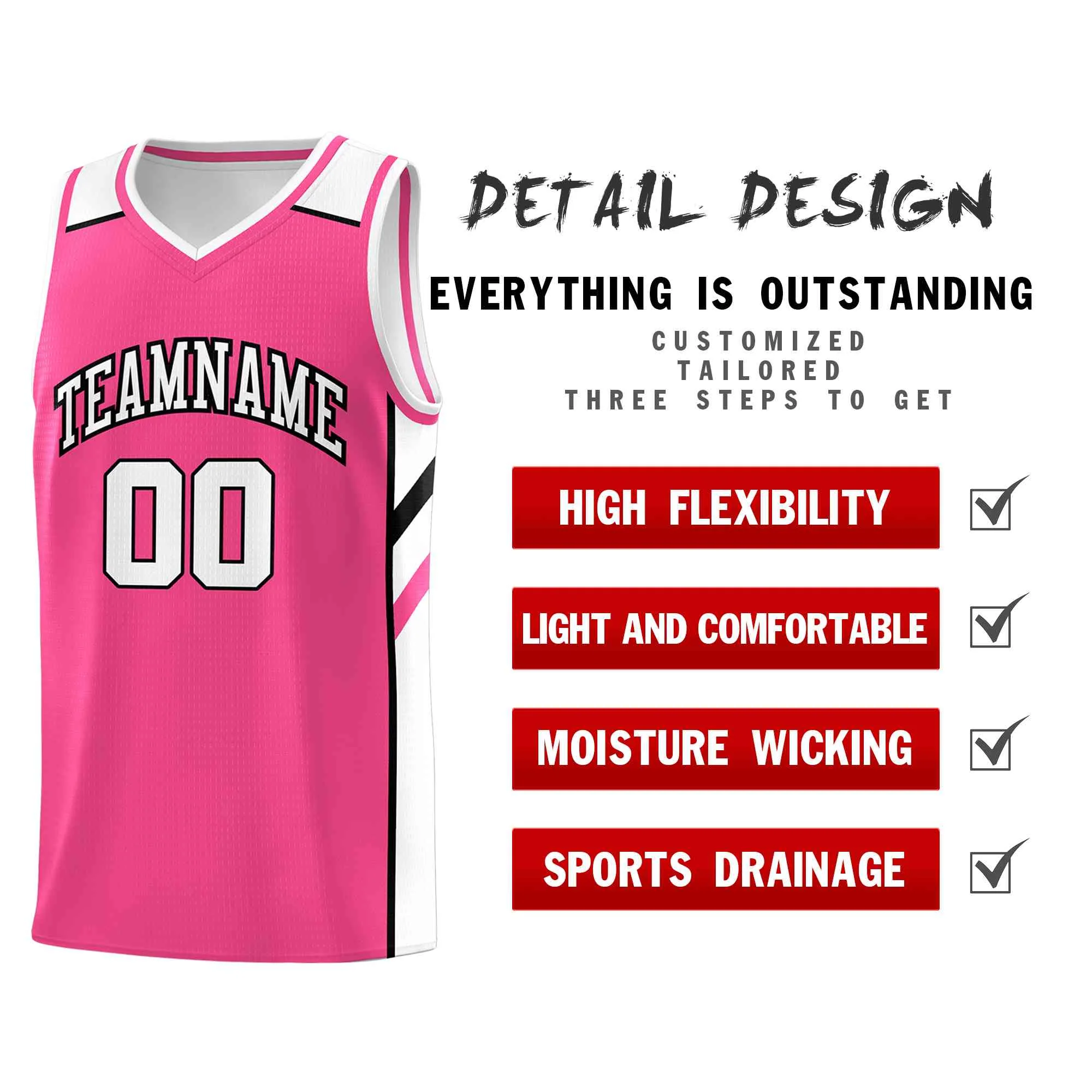 Custom Pink White-Black Classic Tops Style Mesh Sport Basketball Jersey - Image 4