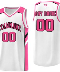 Custom White Pink-Black Classic Tops Style Mesh Sport Basketball Jersey
