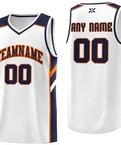 Custom White Navy-Orange Classic Tops Style Mesh Sport Basketball Jersey