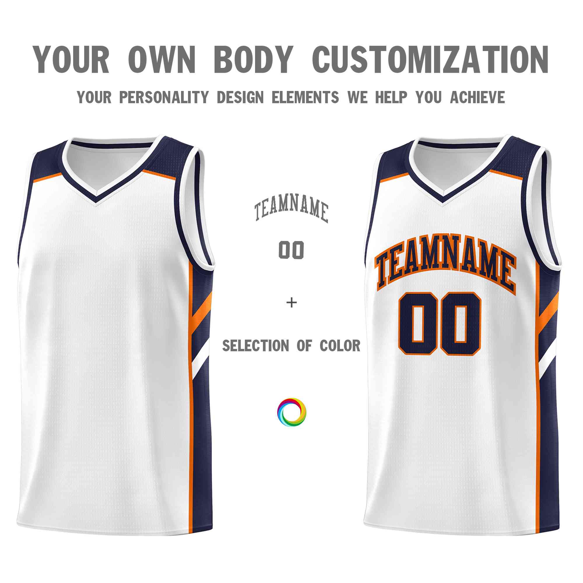 Custom White Navy-Orange Classic Tops Style Mesh Sport Basketball Jersey - Image 3