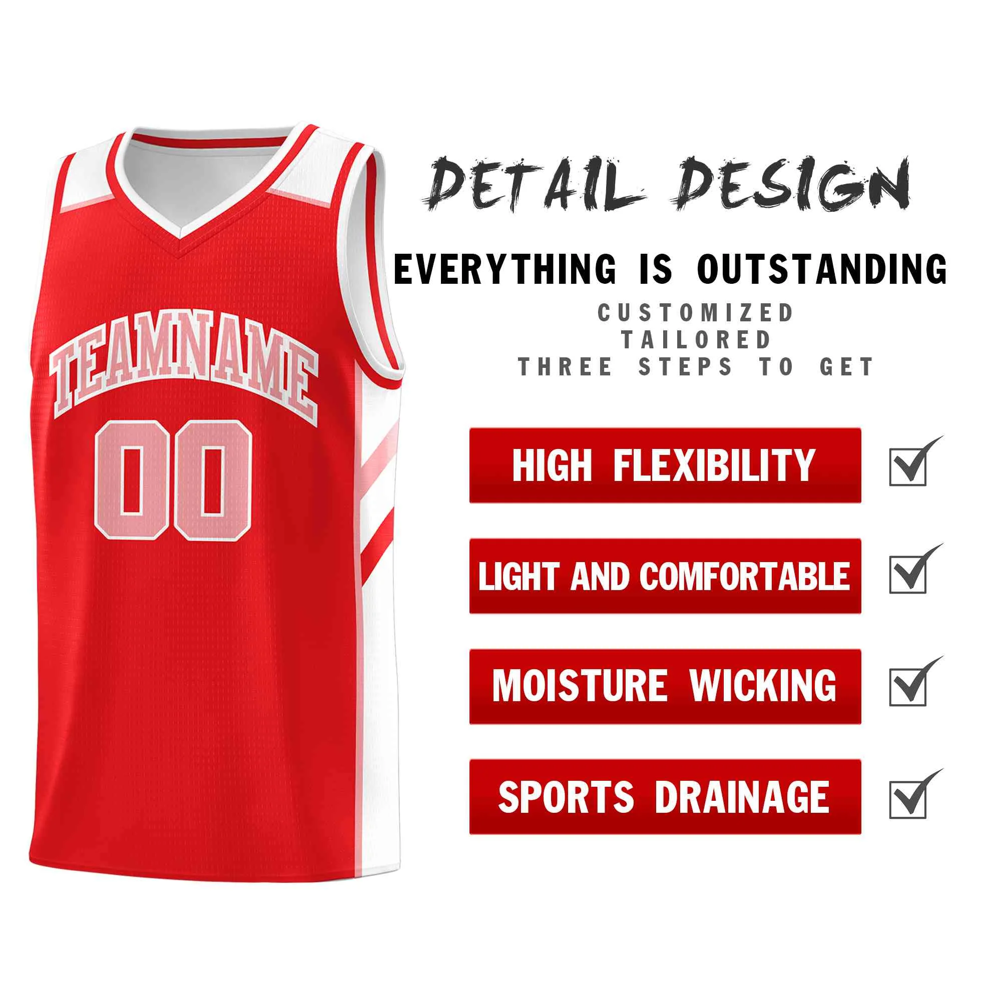 Custom Red Pink-White Classic Tops Style Mesh Sport Basketball Jersey - Image 4
