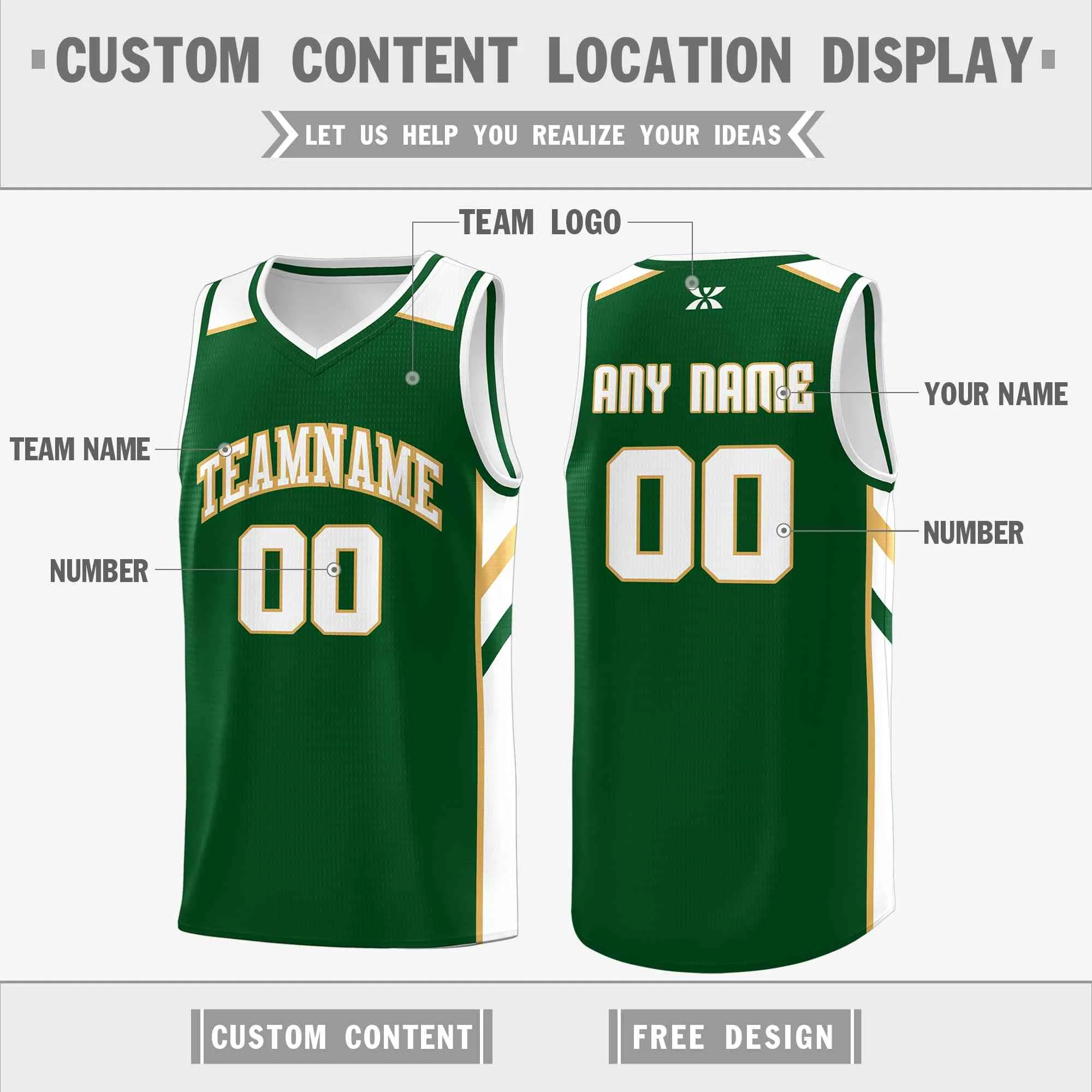 Custom Green White-Old Gold Classic Tops Style Mesh Sport Basketball Jersey - Image 2