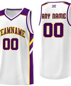 Custom White Purple-Yellow Classic Tops Style Mesh Sport Basketball Jersey