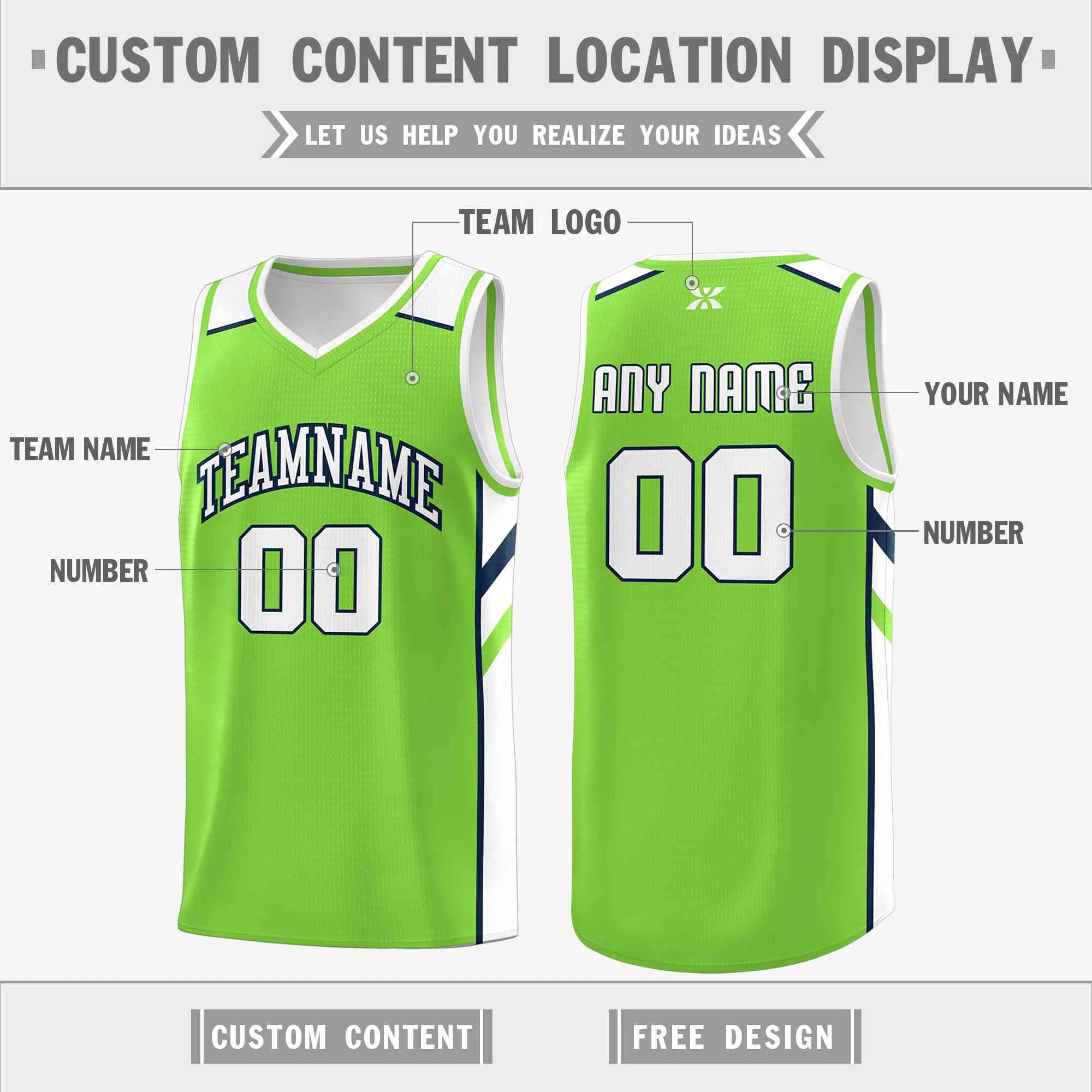 Custom Neon Green White-Navy Classic Tops Style Mesh Sport Basketball Jersey - Image 2