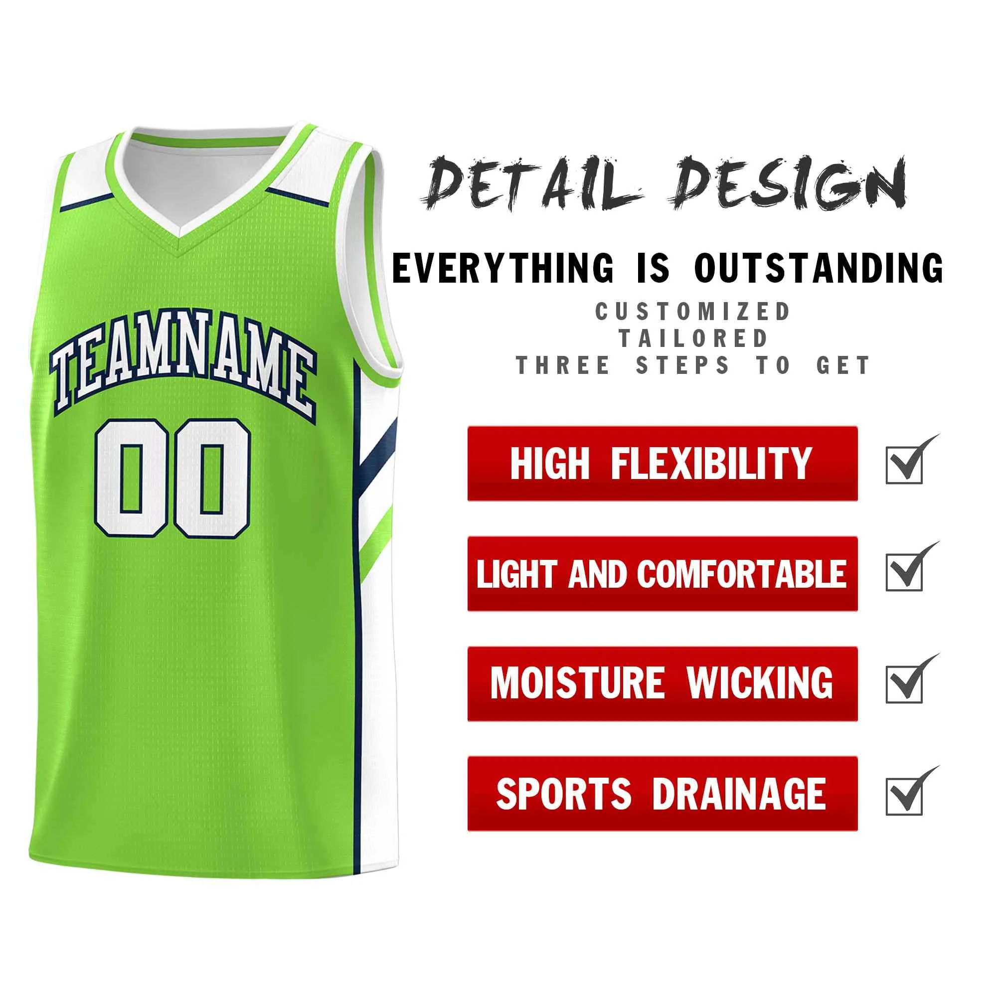 Custom Neon Green White-Navy Classic Tops Style Mesh Sport Basketball Jersey - Image 4