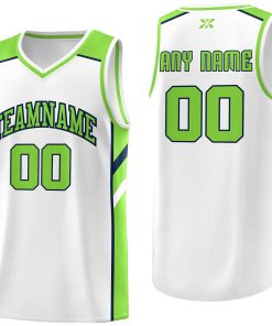 Custom White Neon Green-Navy Classic Tops Style Mesh Sport Basketball Jersey