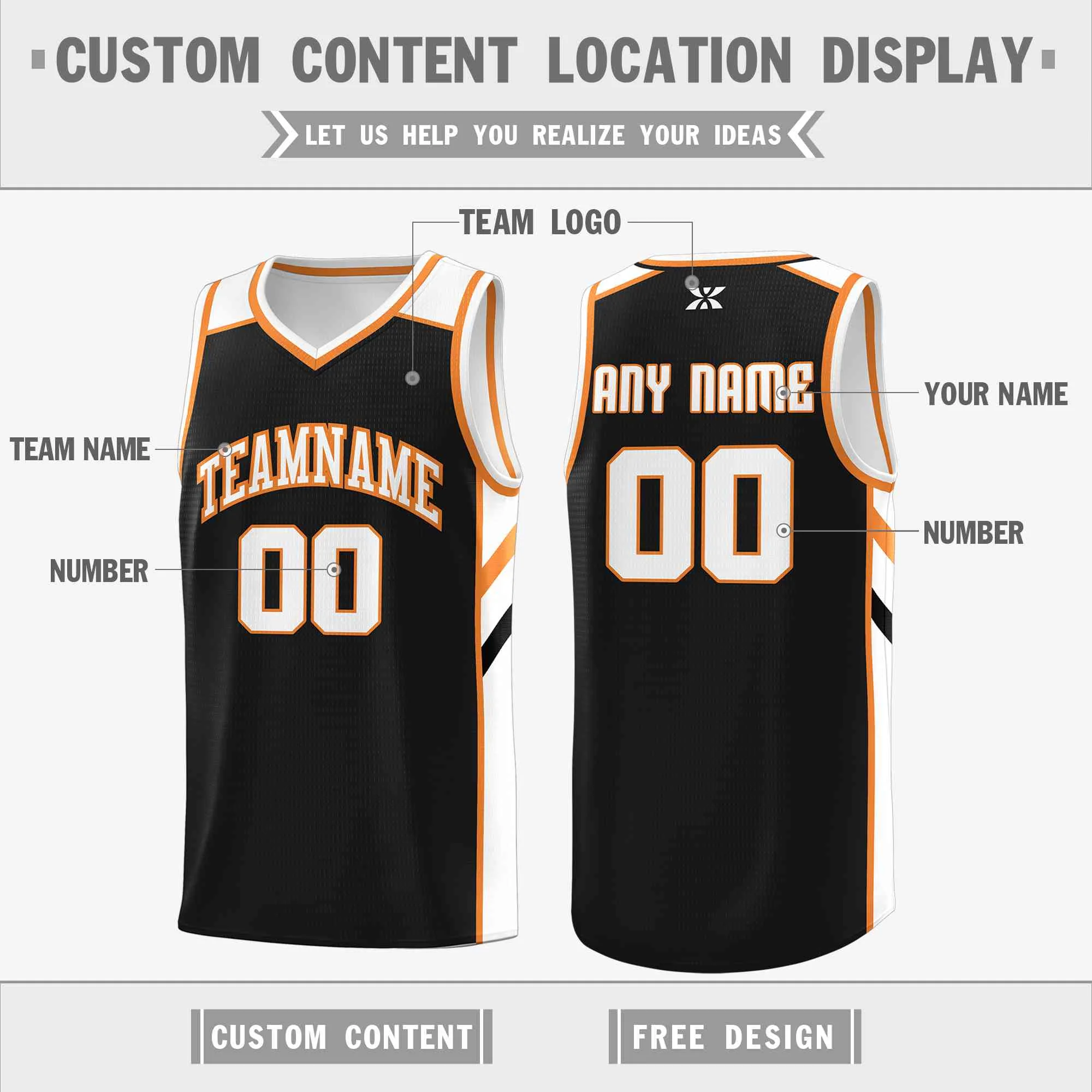 Custom Navy White-Orange Classic Tops Style Mesh Sport Basketball Jersey - Image 2