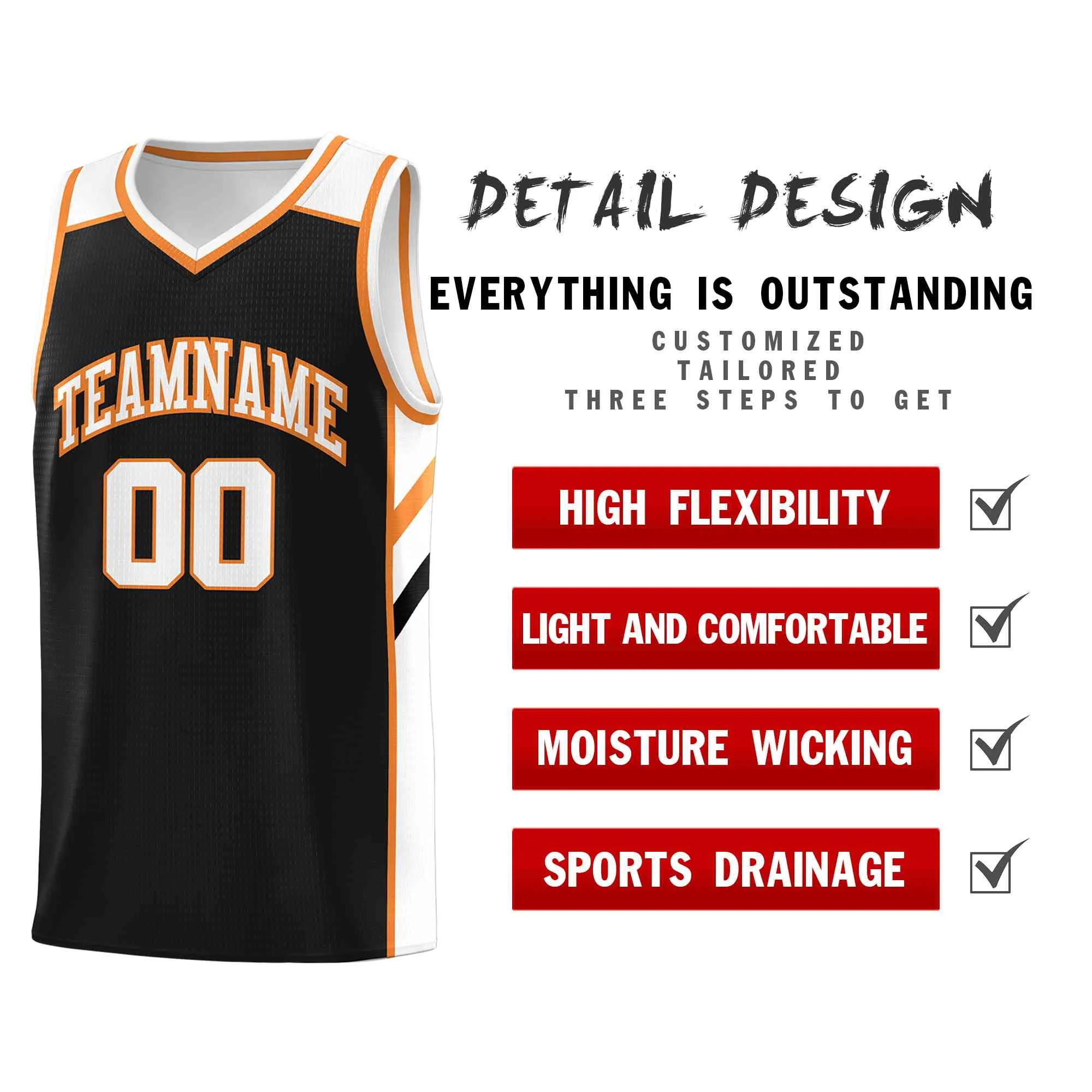 Custom Navy White-Orange Classic Tops Style Mesh Sport Basketball Jersey - Image 4