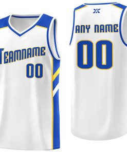 Custom White Blue-Yellow Classic Tops Style Mesh Sport Basketball Jersey