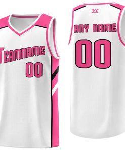 Custom White Pink-Black Classic Tops Style Mesh Sport Basketball Jersey