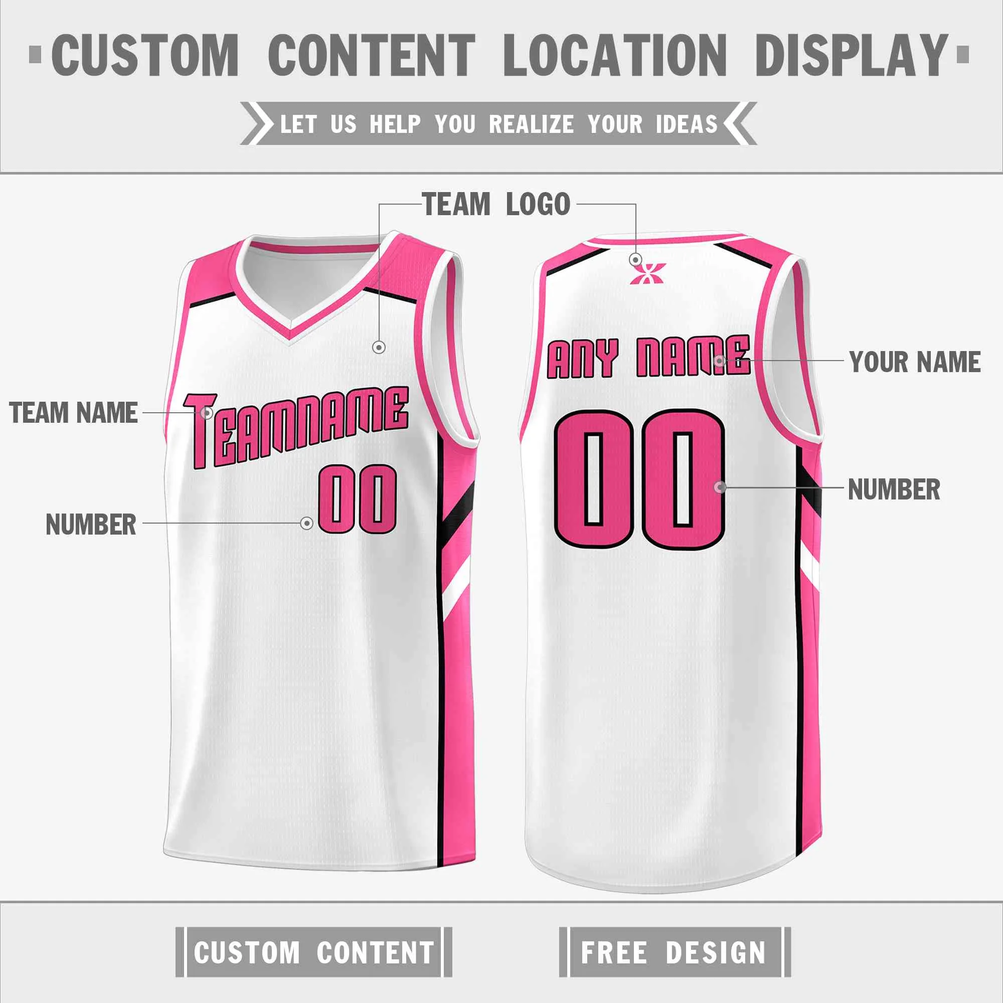 Custom White Pink-Black Classic Tops Style Mesh Sport Basketball Jersey - Image 2