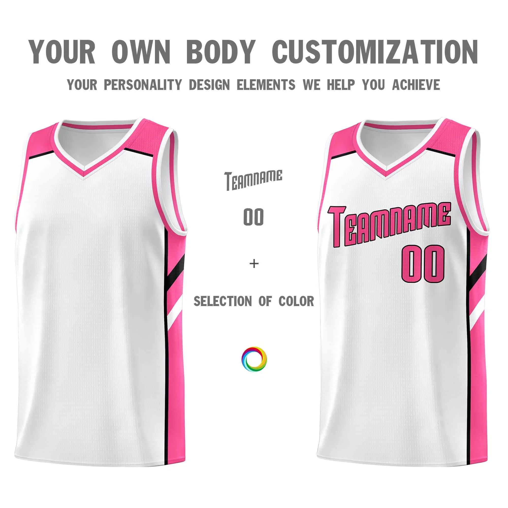 Custom White Pink-Black Classic Tops Style Mesh Sport Basketball Jersey - Image 3