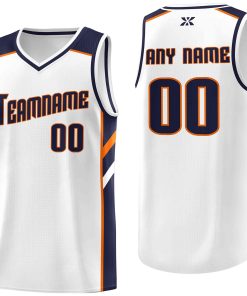 Custom White Navy-Orange Classic Tops Style Mesh Sport Basketball Jersey