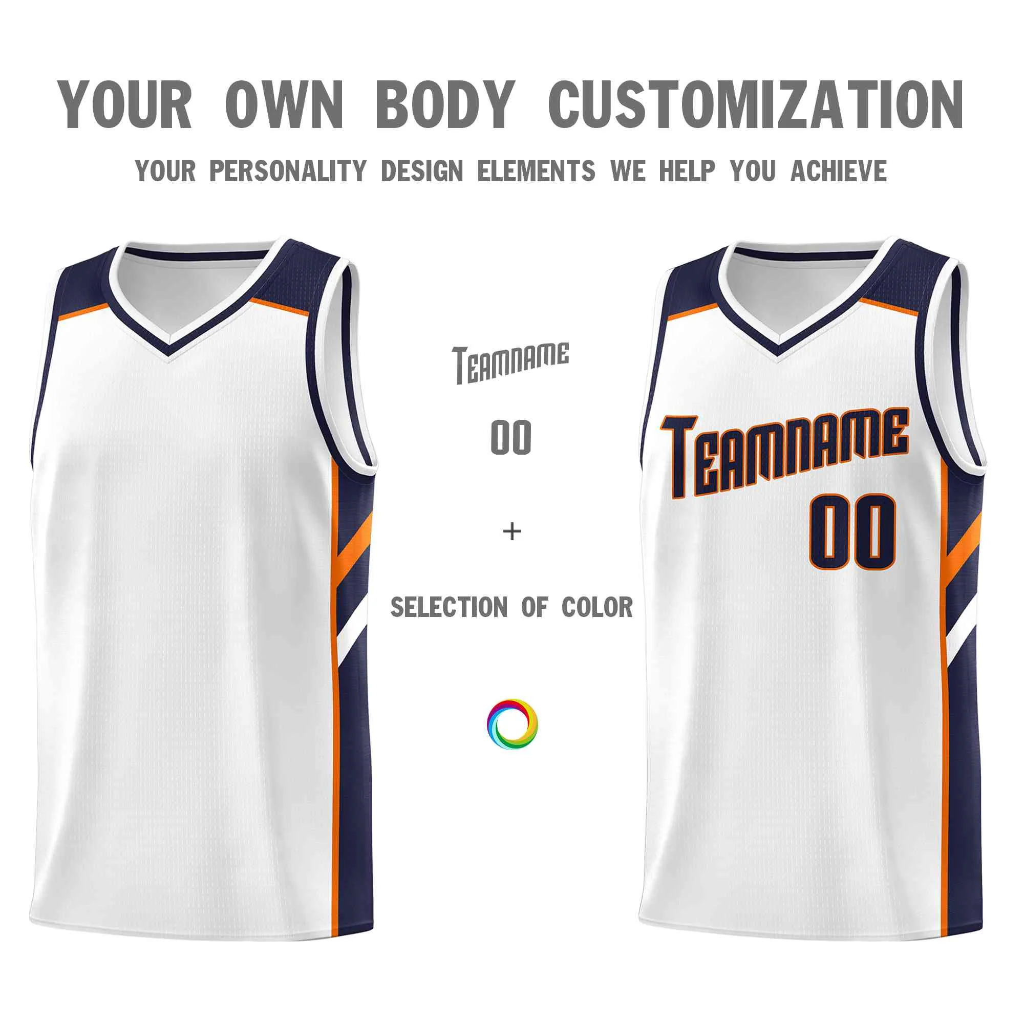Custom White Navy-Orange Classic Tops Style Mesh Sport Basketball Jersey - Image 3
