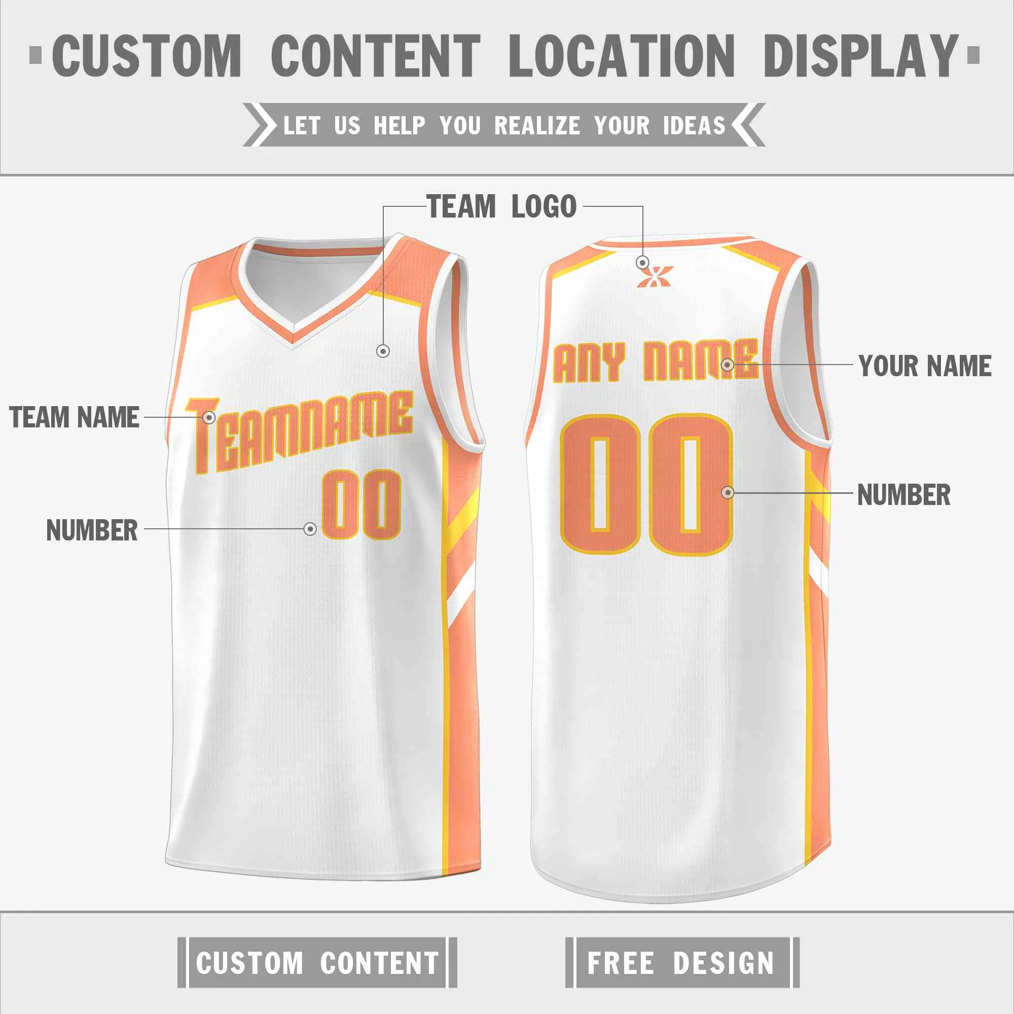 Custom White Orange-Yellow Classic Tops Style Mesh Sport Basketball Jersey - Image 2