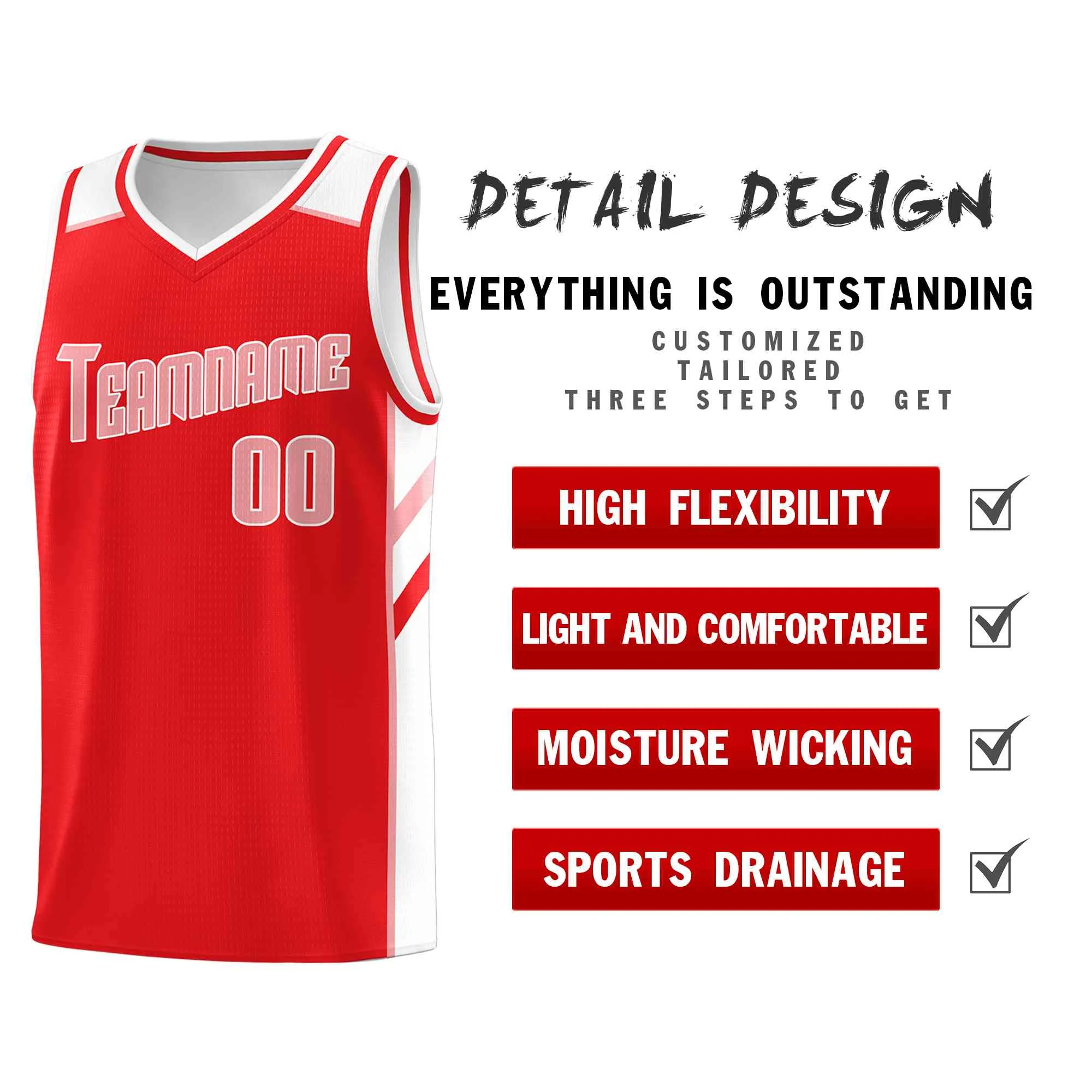 Custom Red Pink-White Classic Tops Style Mesh Sport Basketball Jersey - Image 4