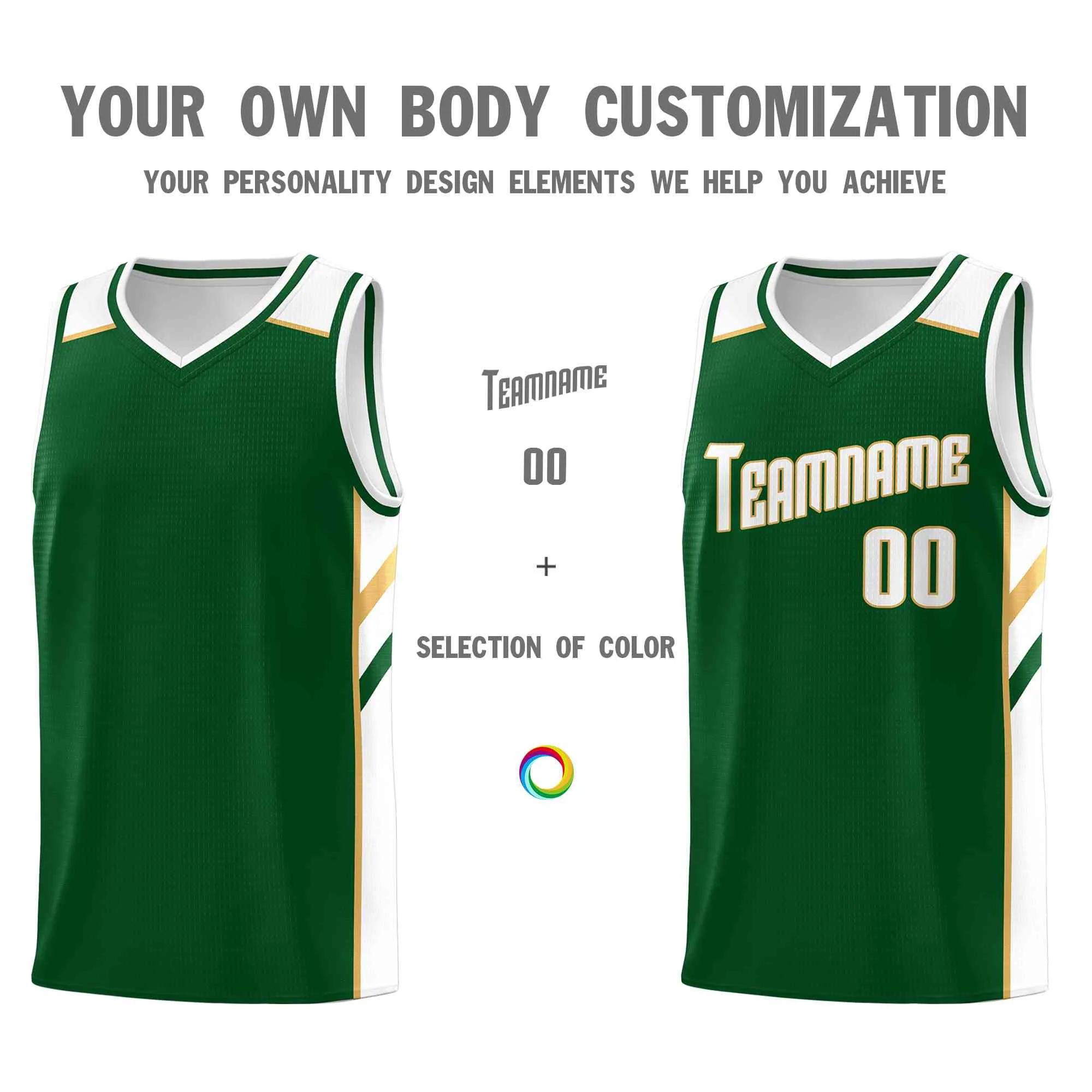 Custom Green White-Old Gold Classic Tops Style Mesh Sport Basketball Jersey - Image 3