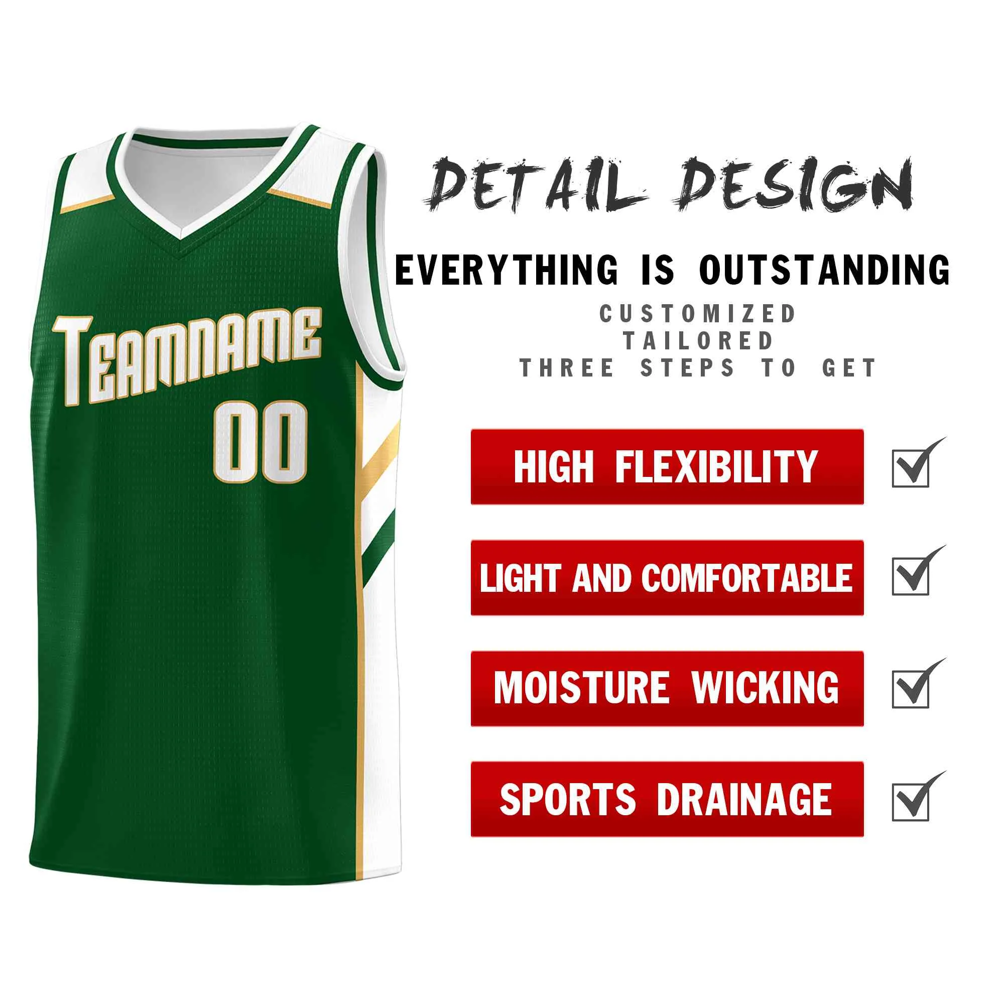 Custom Green White-Old Gold Classic Tops Style Mesh Sport Basketball Jersey - Image 4