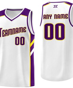 Custom White Purple-Yellow Classic Tops Style Mesh Sport Basketball Jersey