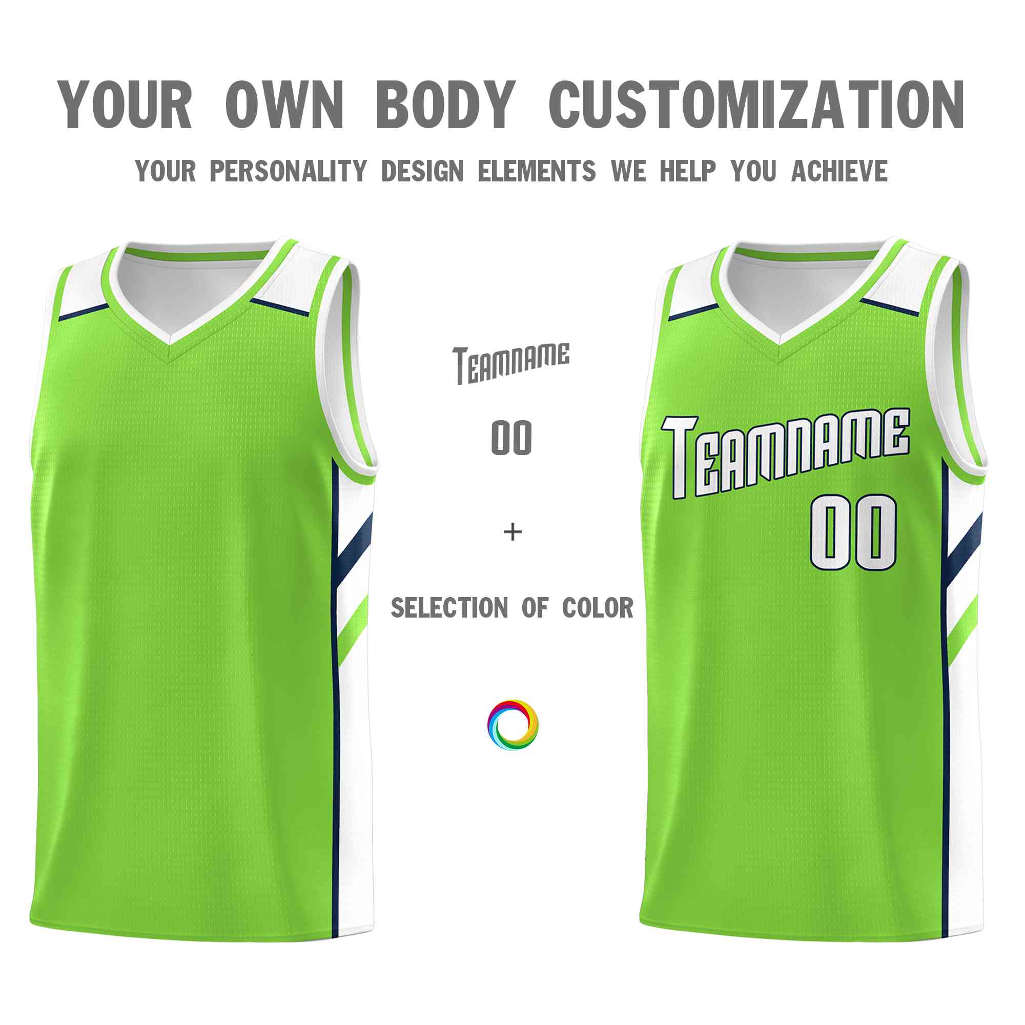 Custom Neon Green White-Navy Classic Tops Style Mesh Sport Basketball Jersey - Image 3