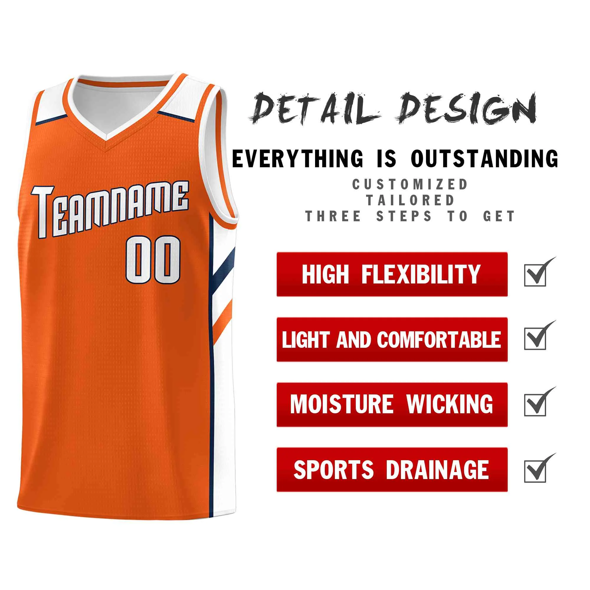 Custom Orange White-Navy Classic Tops Style Mesh Sport Basketball Jersey - Image 4