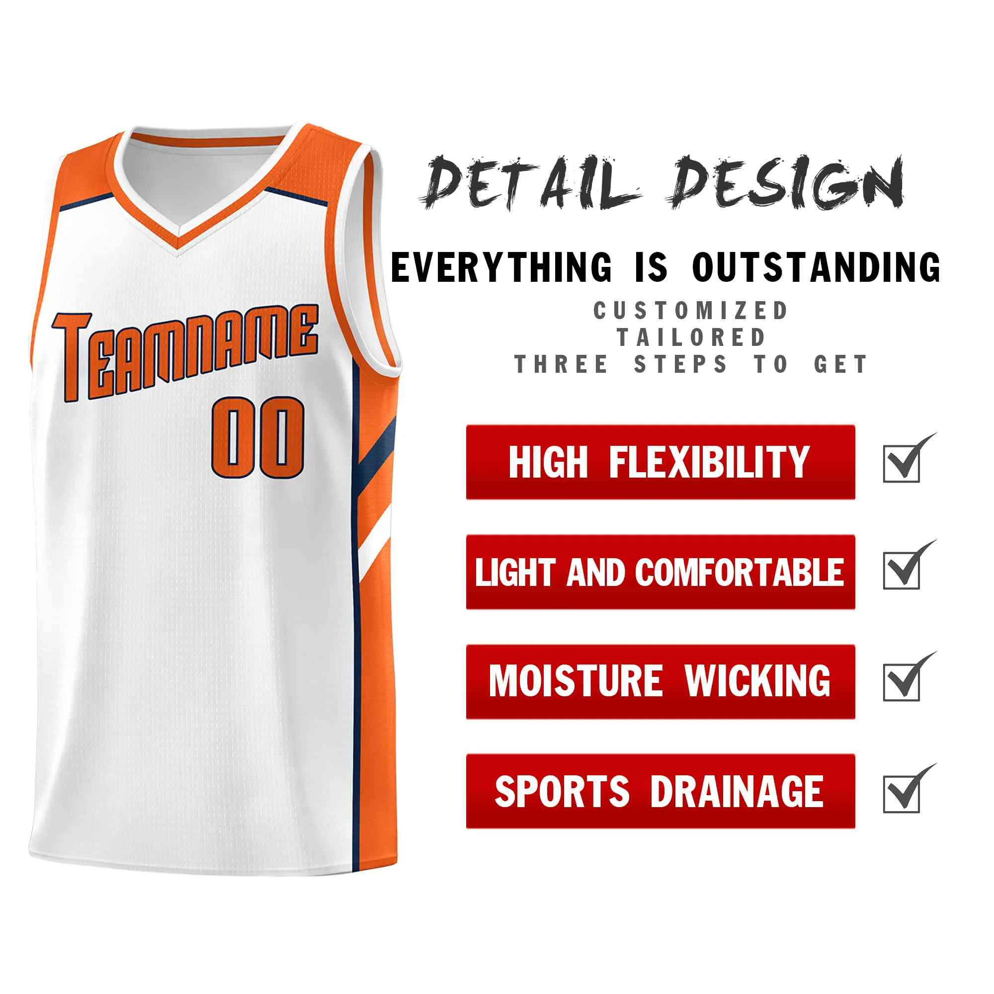 Custom White Orange-Navy Classic Tops Style Mesh Sport Basketball Jersey - Image 4