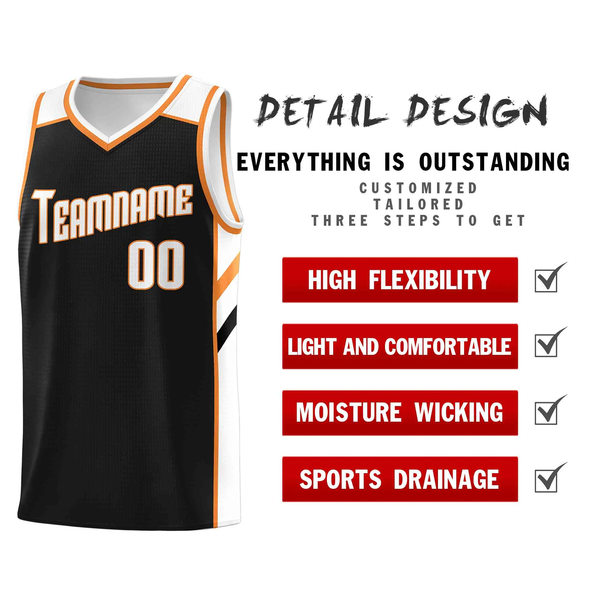 Custom Navy White-Orange Classic Tops Style Mesh Sport Basketball Jersey - Image 4