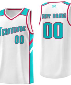 Custom White Aqua-Red Classic Tops Style Mesh Sport Basketball Jersey