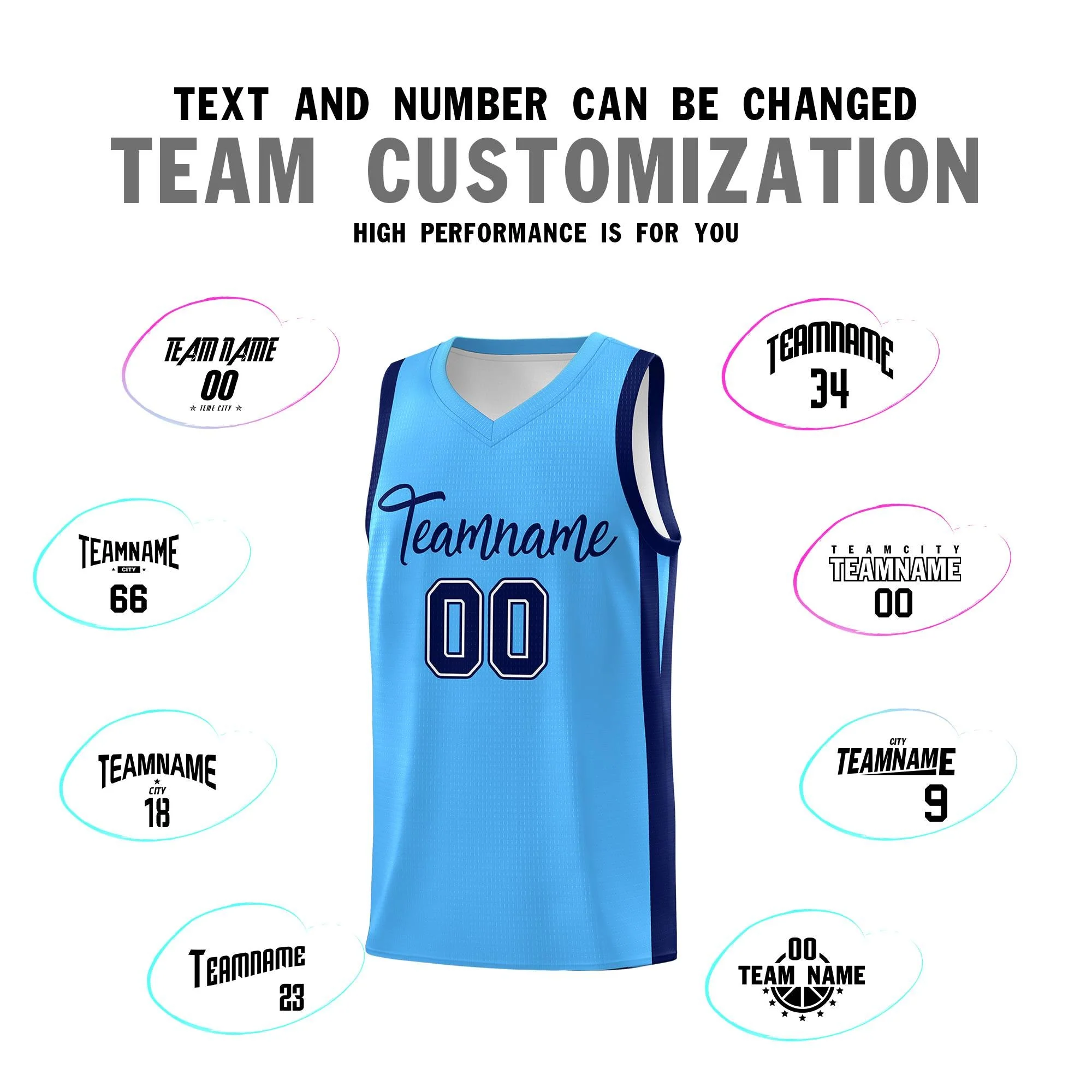 Custom Powder Blue Black Classic Tops Mesh Personalized Basketball Jersey - Image 3
