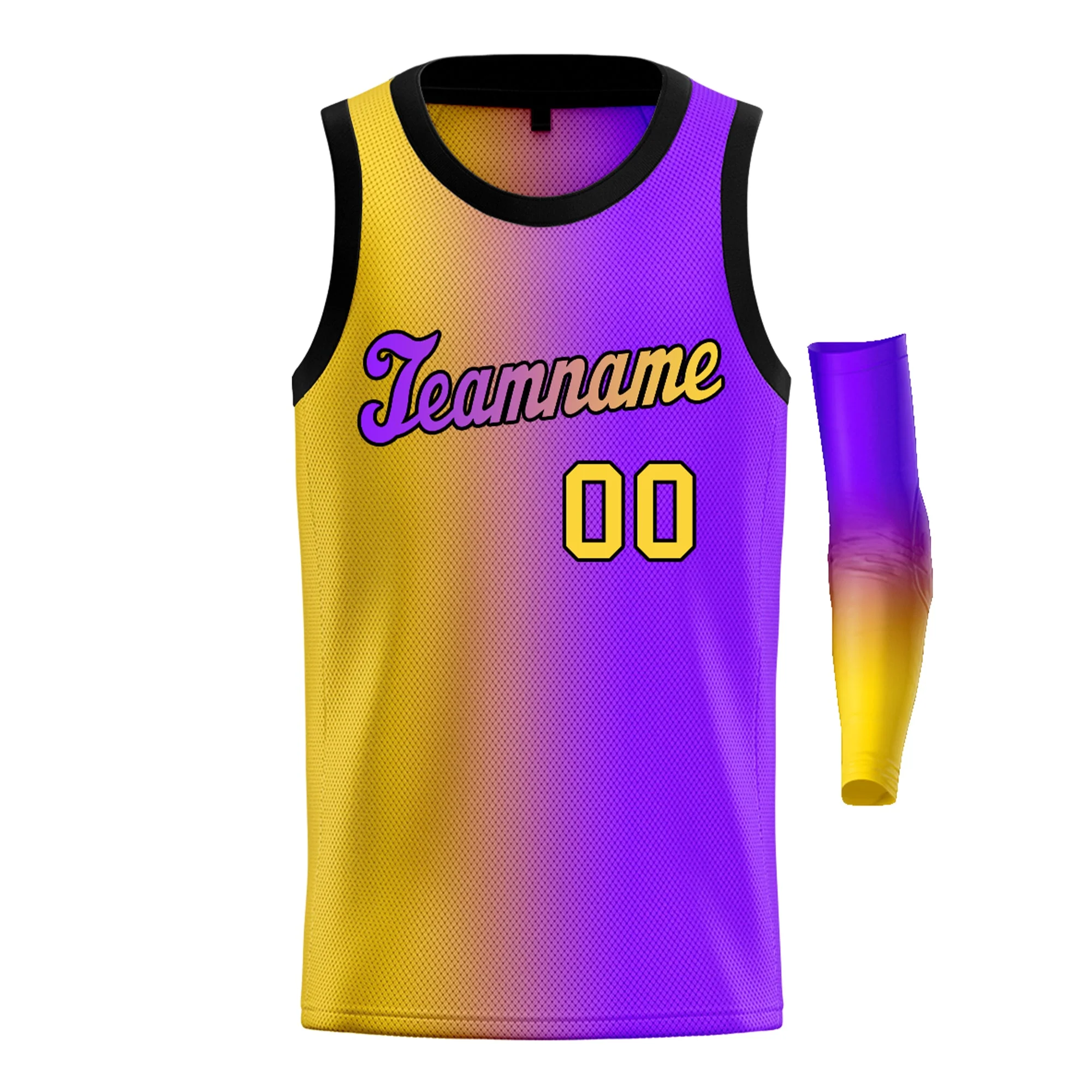 Custom Yellow Purple-Black Gradient Fashion Tops Basketball Jersey - Image 3
