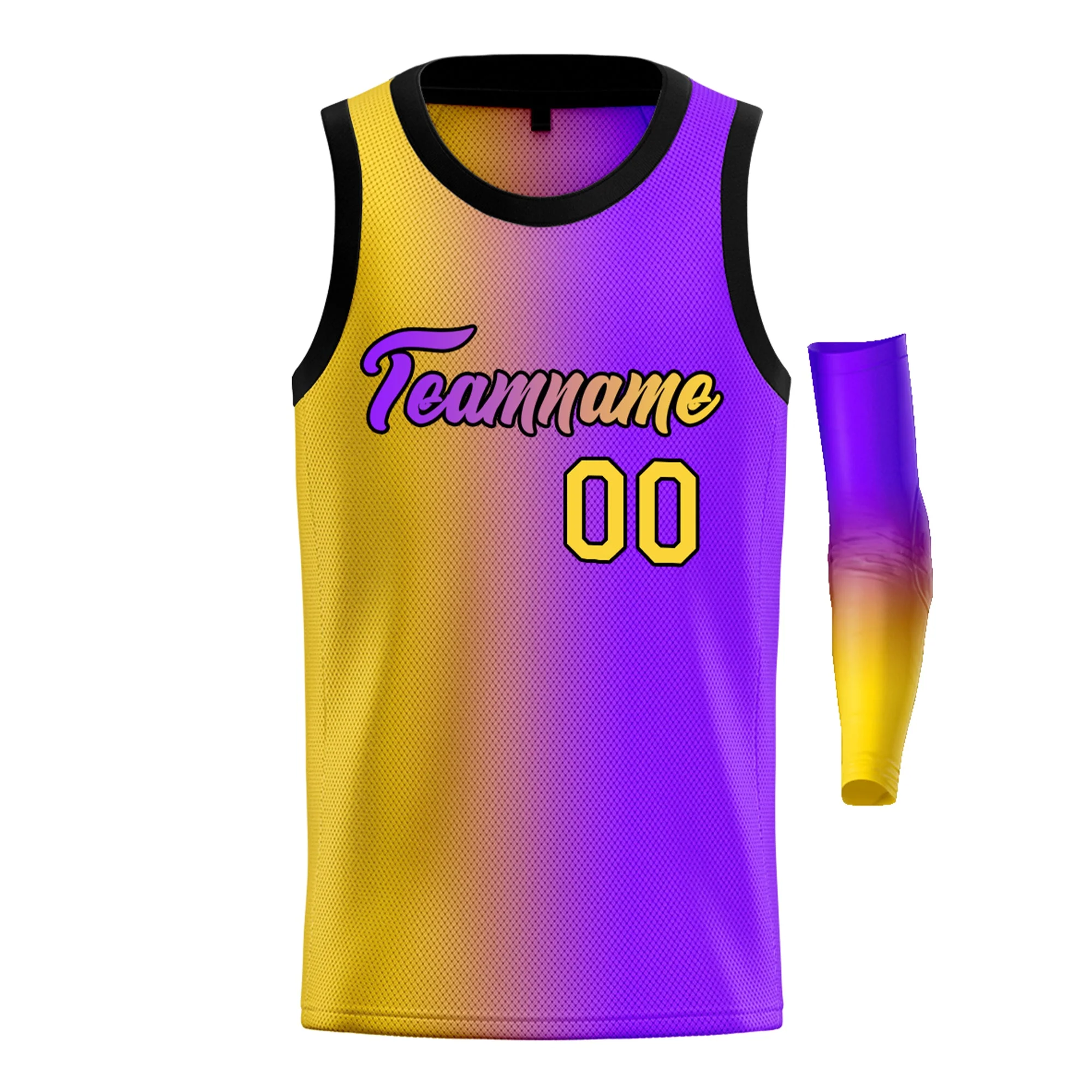 Custom Yellow Purple-Black Gradient Fashion Tops Basketball Jersey - Image 3