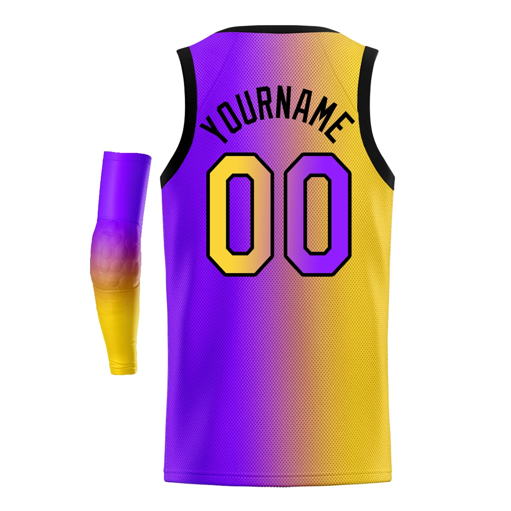Custom Yellow Purple-Black Gradient Fashion Tops Basketball Jersey - Image 4