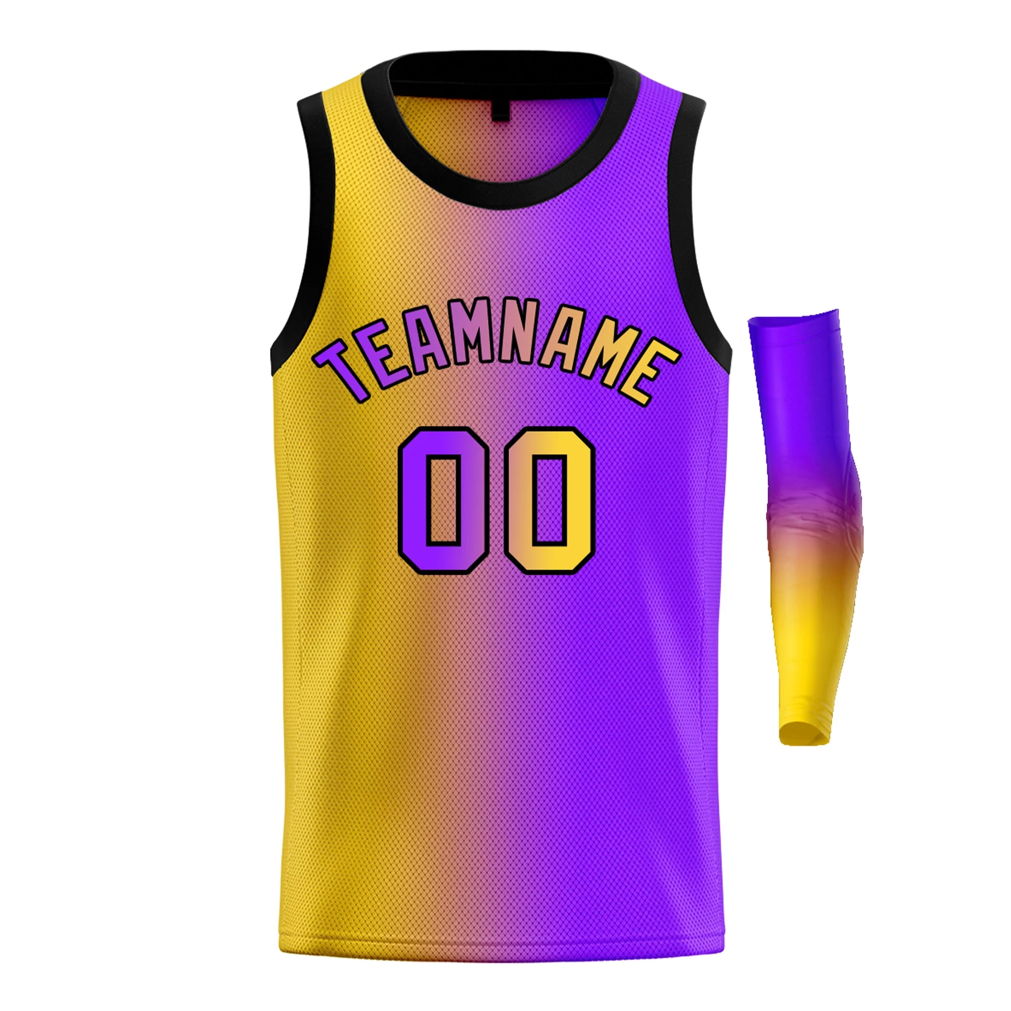 Custom Yellow Purple-Black Gradient Fashion Tops Basketball Jersey - Image 3